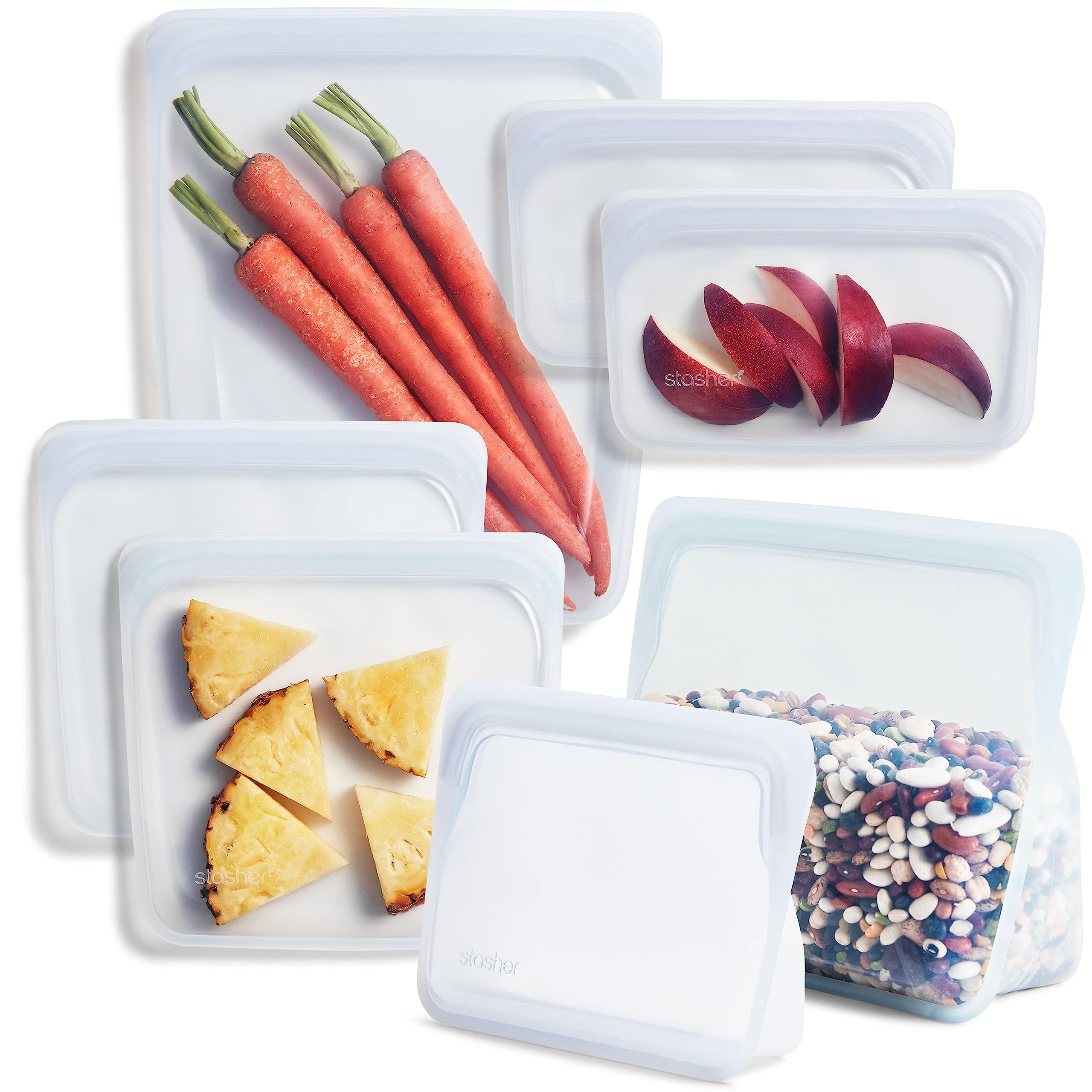 Stasher 100% Food Grade Silicone Reusable Storage Bags - 2 Sandwich + 2 Snack + 1/2 Gallon + Stand Up Mini & Mid | Plastic-Free, Non-Toxic | Perfect for Meal Prep, Freezer Storage & On-the-Go Snacks