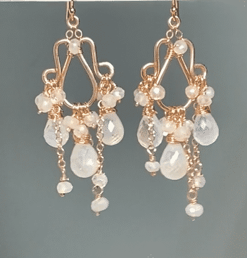 Rainbow Moonstone Rose Gold Chandelier Earrings | Boho Bridal Wedding Jewelry | Perfect for Bridesmaids, Beach Weddings & Special Occasions