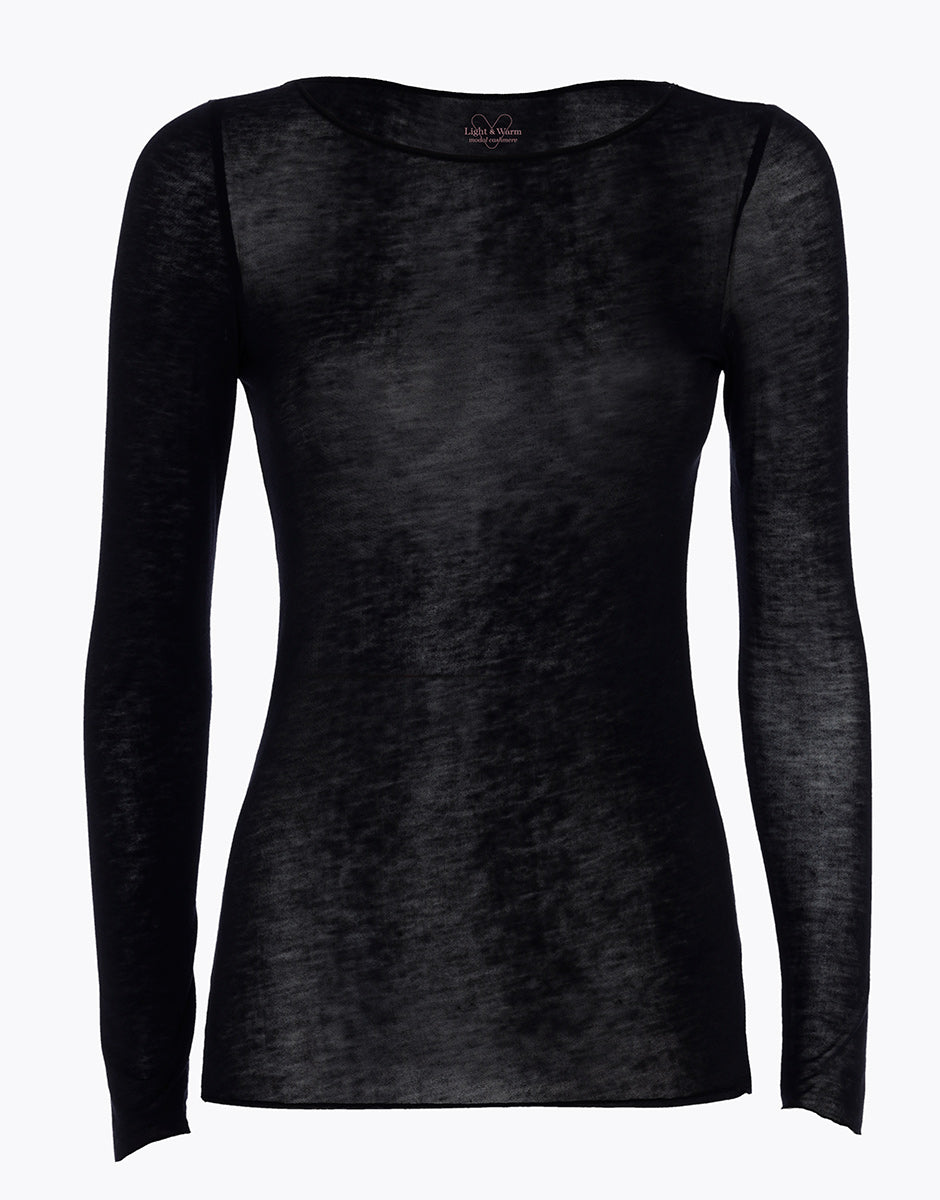 Black Modal & Cashmere Boat Neck Long Sleeve Pullover - Soft & Warm Women's Sweater for Fall & Winter Layering, Office Wear & Casual Outfits