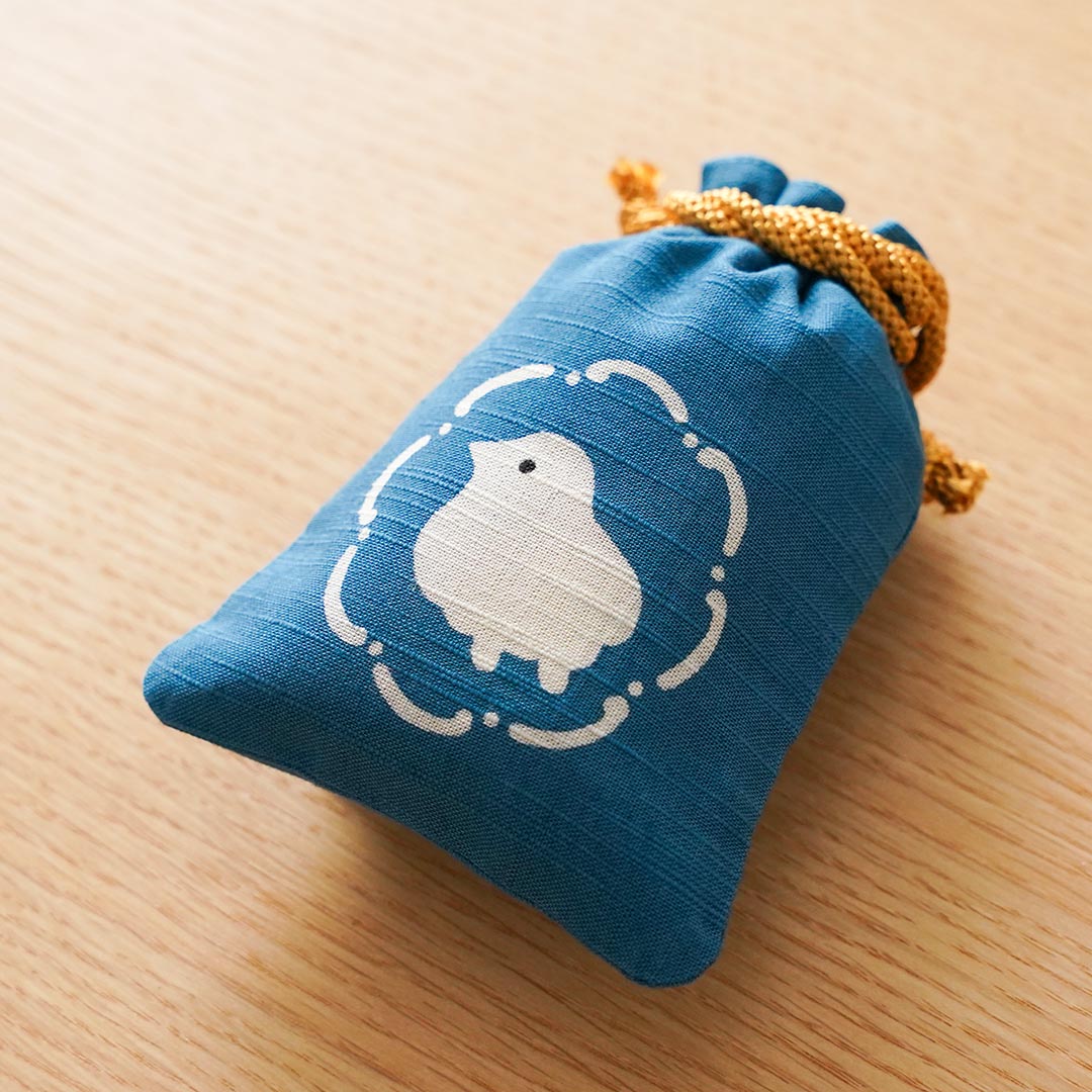 Katazome Small Talisman Bag - Lucky Plover Drawstring Pouch | Japanese Traditional Craft Bag for Good Luck Charms, Travel Amulets & Spiritual Gifts