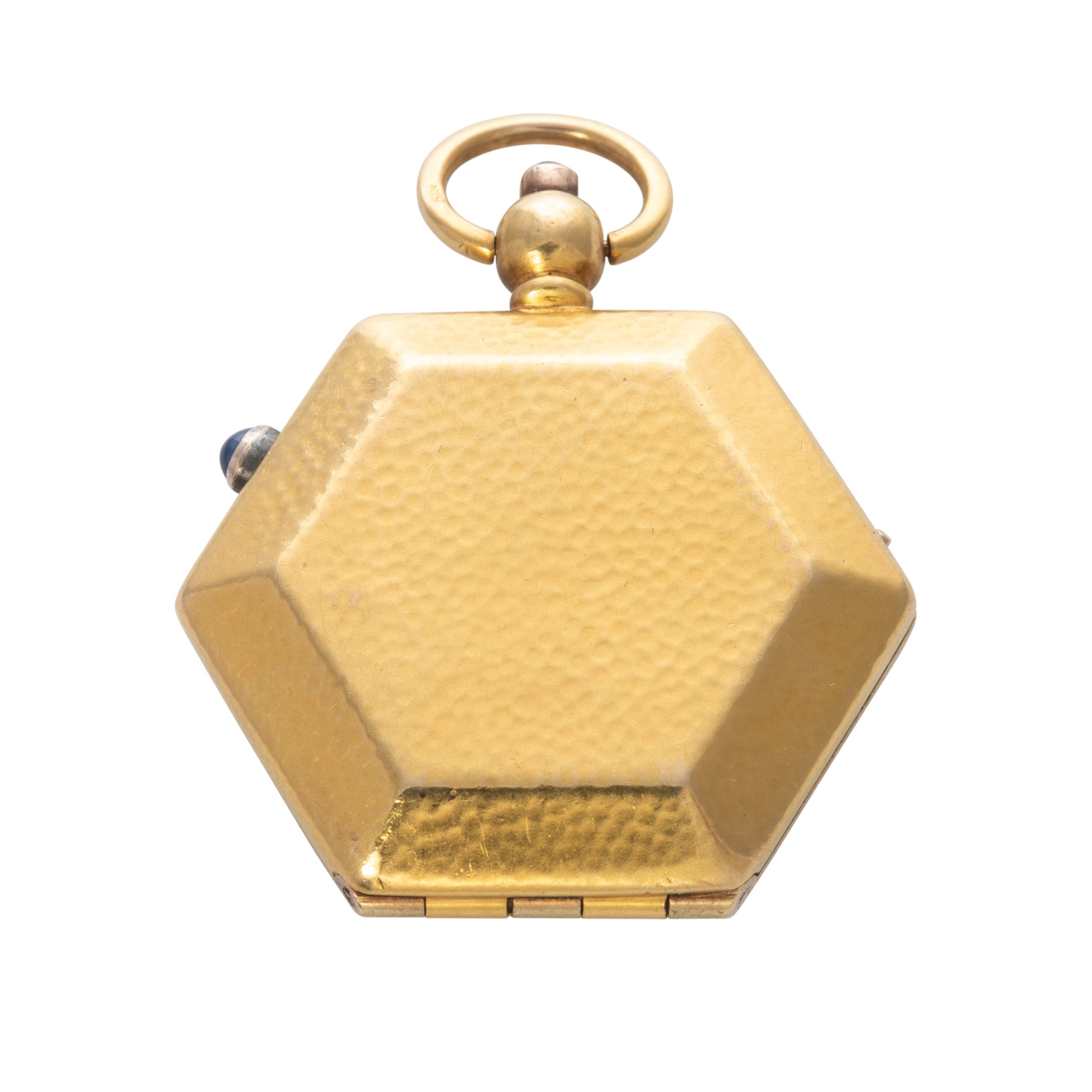 Art Deco Sapphire 14K Gold Hexagonal Compact Pendant Necklace - Vintage Jewelry for Women, Elegant Gift for Anniversary & Special Occasions