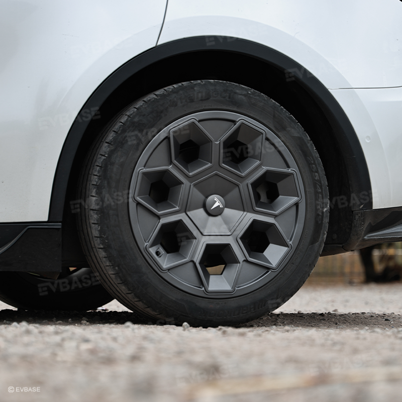 Tesla Model Y 19-Inch Hex Wedge Wheel Covers - Matte Black Honeycomb Hubcaps with Rim Protector | Stylish & Durable Alloy Wheel Covers for Enhanced Protection & Performance | Perfect for Daily Commute, Road Trips & Car Customization