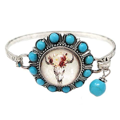 Western Longhorn Glass Bubble Charm Bracelet with Turquoise for Boho Style