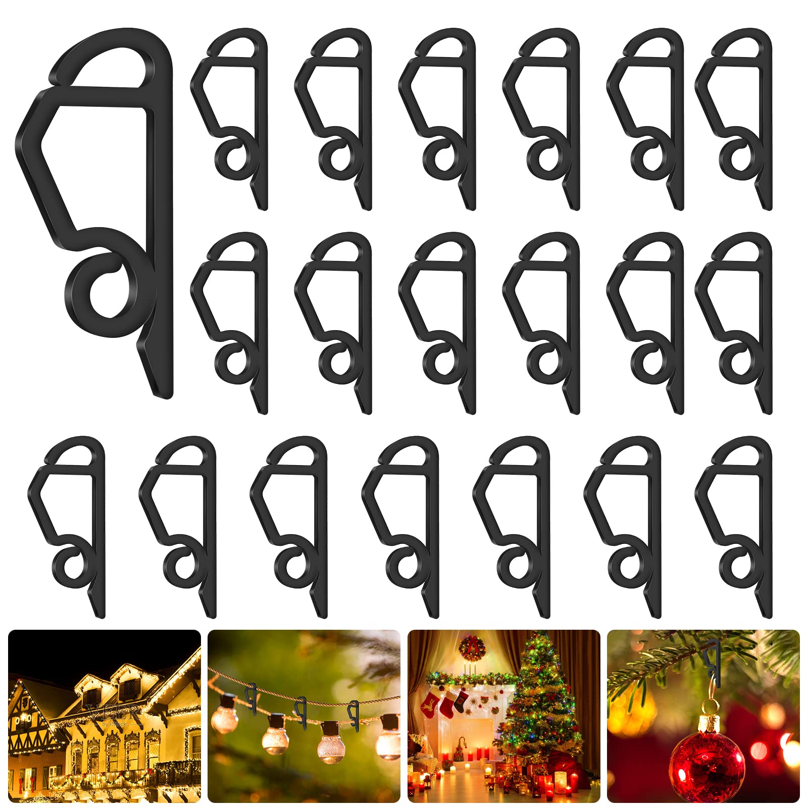 SelfTek 120 Pcs Black Plastic Gutter Hooks for Outdoor String Lights - Heavy Duty Christmas Light Clips for Roof, Porch & Patio Decorations - Weatherproof Hanging Solution for Holiday & Party Lighting