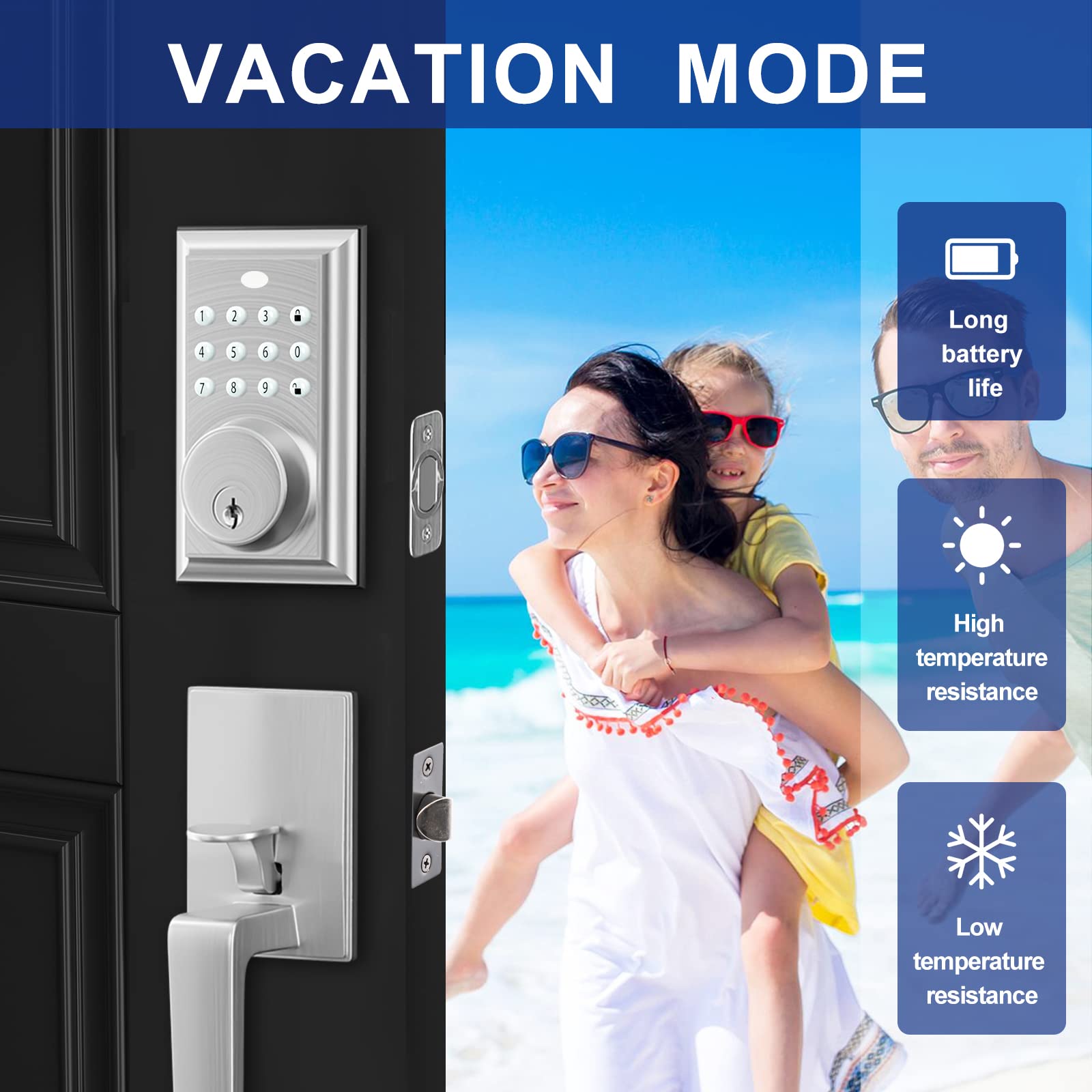 KIAYACI Smart Keyless Entry Door Lock - Double Door Handle Set with Rectangle Keypad & Deadbolt, Silver Finish for Front Door Security | Ideal for Homes, Apartments & Offices