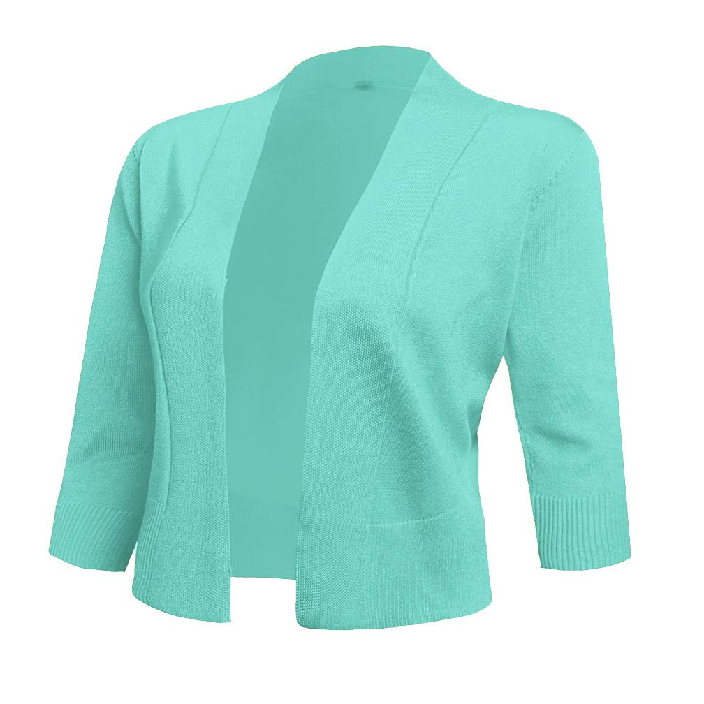 AAMILIFE Women's 3/4 Sleeve Cropped Cardigan Sweater - Lightweight Open Front Short Shrug for Dresses | Perfect for Office, Date Night & Spring Layering