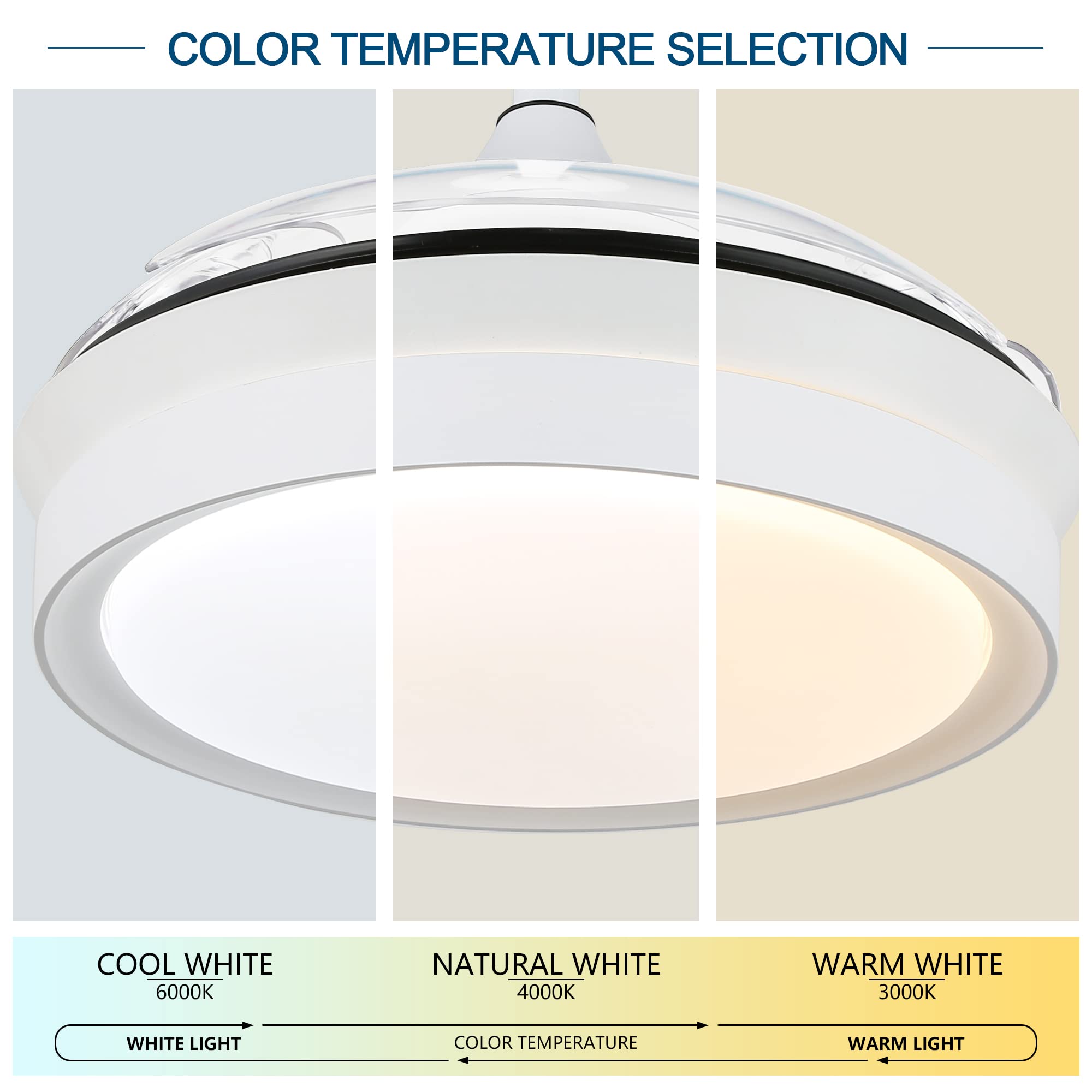 FebFurniture 42 Inch Ceiling Fan with Light and Remote Control - Retractable Chandelier Fan Lighting, CCT Dimmable, White - Perfect for Living Room, Bedroom, and Outdoor Patio