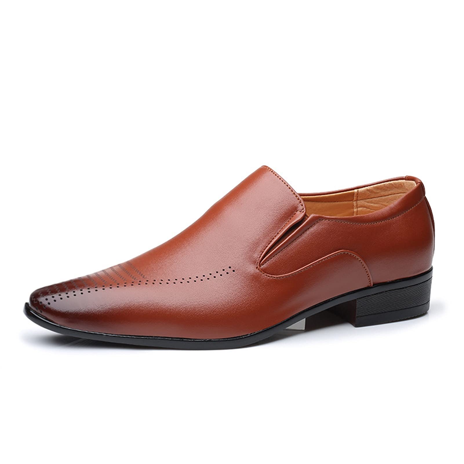 **Men's Slip-On Dress Oxford Shoes - Burnished Round Toe Faux Leather, Anti-Slip Rubber Sole for Work & Formal Occasions**    *Use Case: Perfect for office wear, business meetings, weddings, and professional events.*