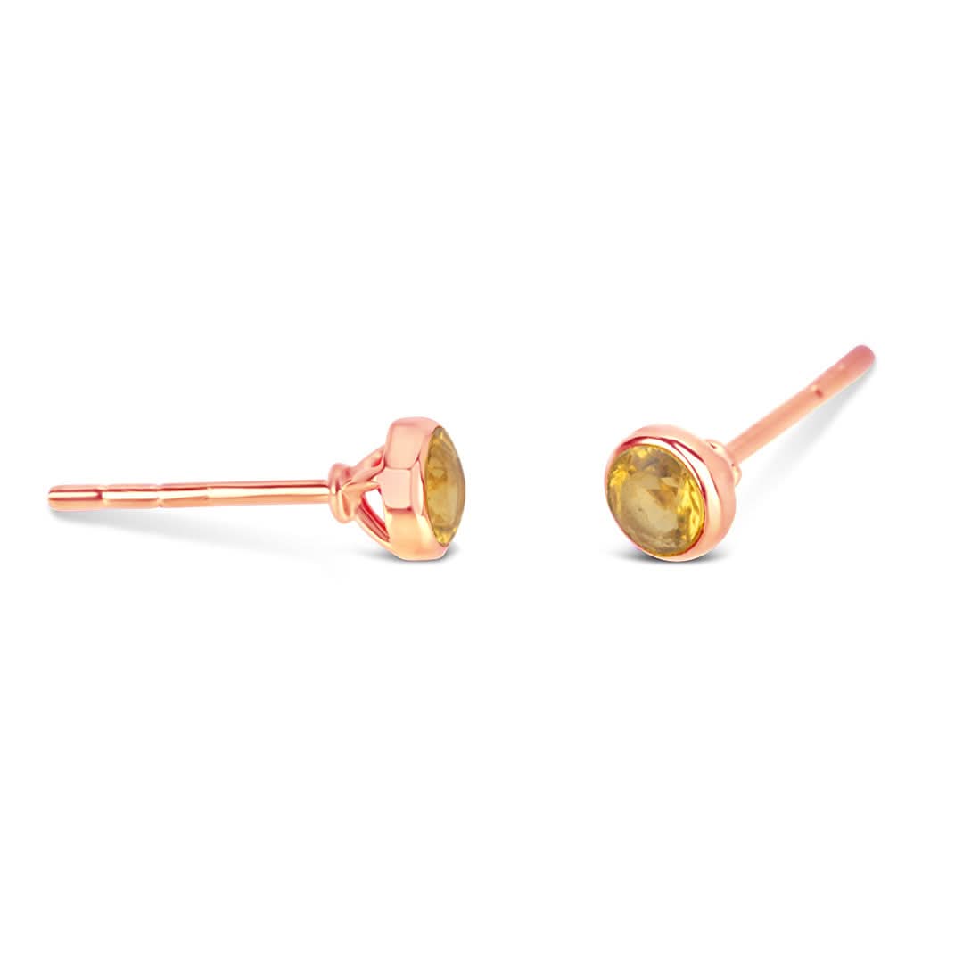 Natural Citrine Mini Stud Earrings for Women - 14K Rose Gold Plated Hypoallergenic Jewelry - Perfect for Everyday Wear, Gifts & Special Occasions