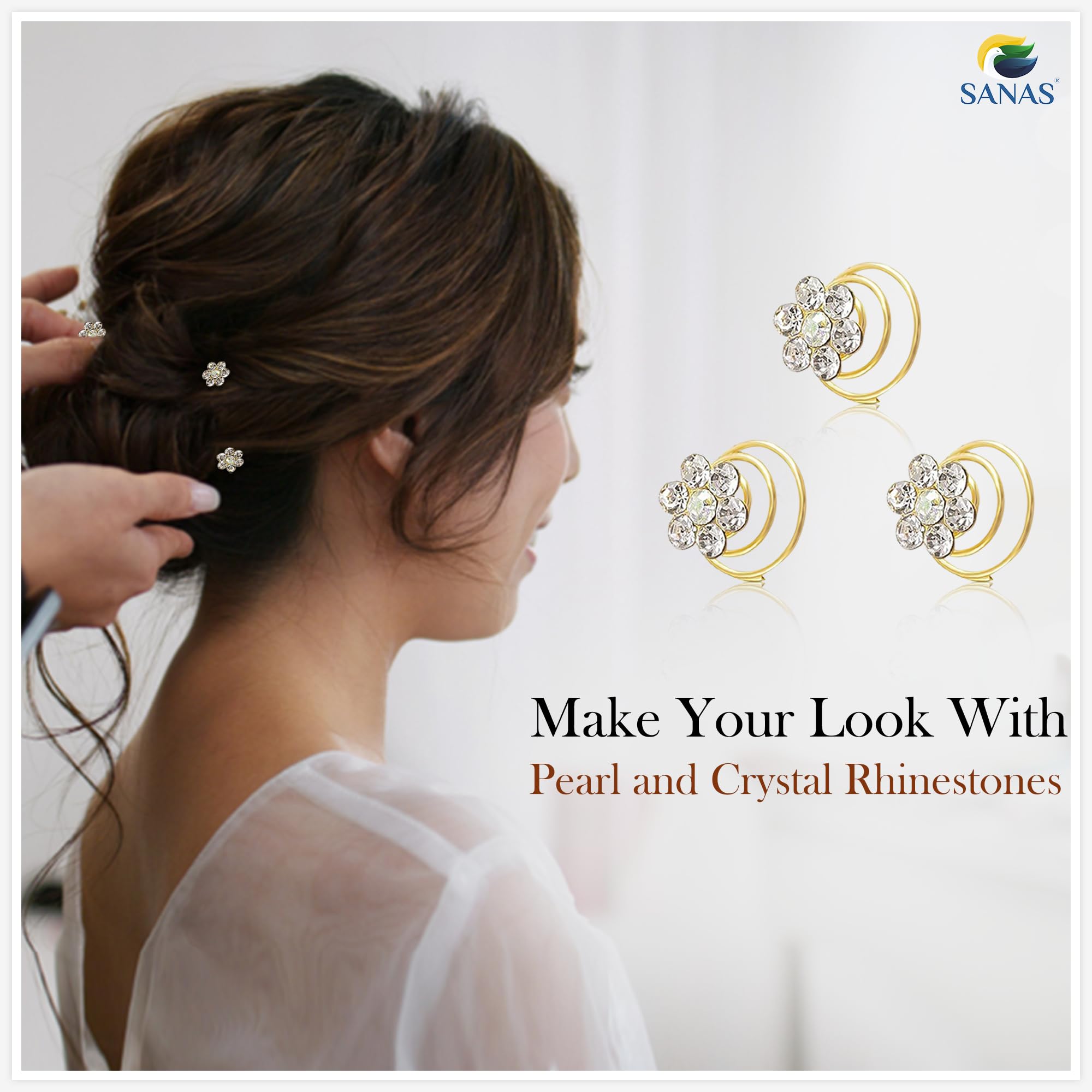 12 Pcs Gold Crystal Rhinestone Spiral Juda Hair Pins for Women & Girls - Elegant Bridal Hair Accessories for Weddings, Prom, Parties & Special Events