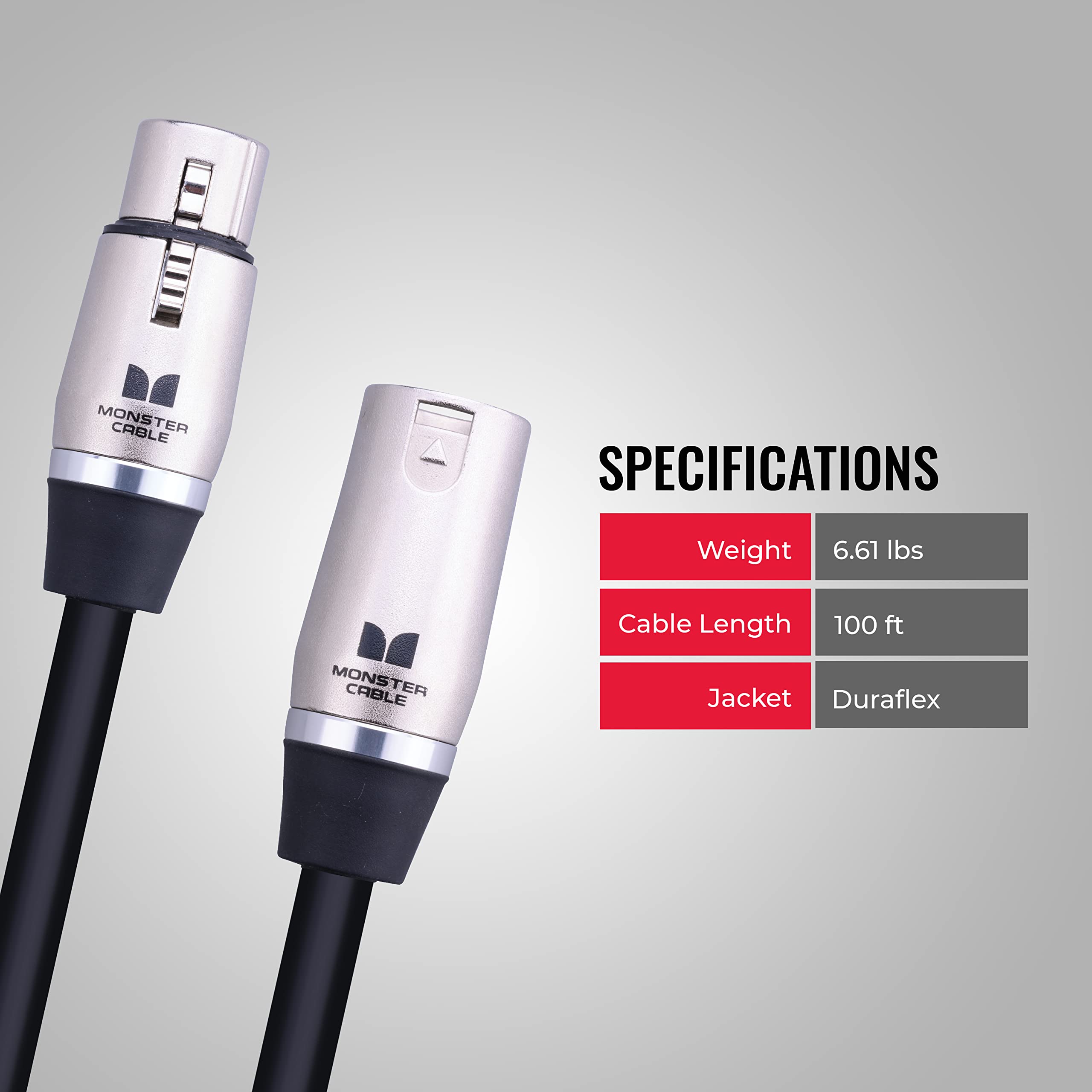 Monster Cable Prolink Performer 600 XLR Microphone Cable - 100ft Professional Audio Cable with Microfiber Dielectric & Duraflex Jacket | Ideal for Live Performances, Studio Recording, and DJ Equipment