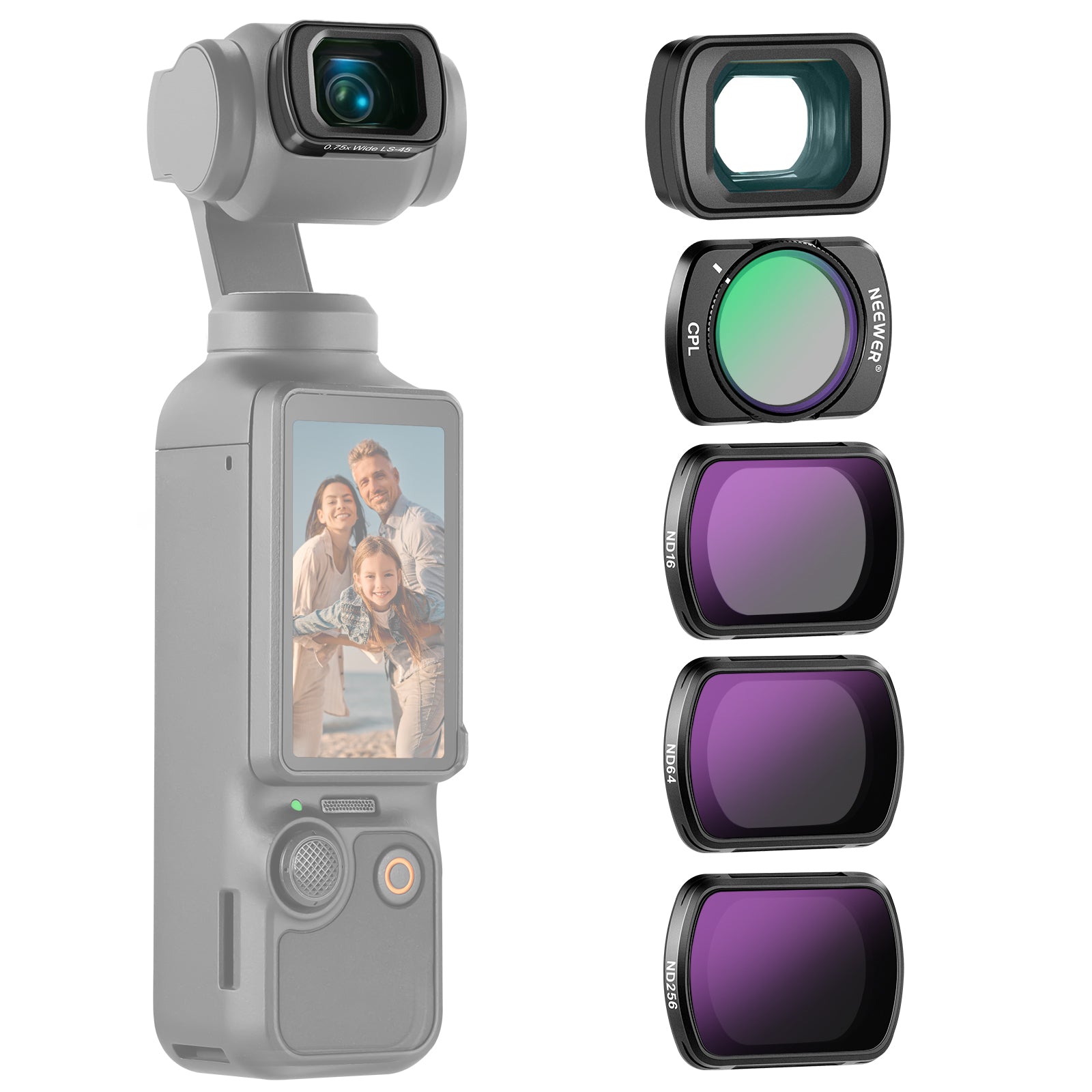 NEEWER FL B08 ND Filter Set with 0.75x Wide Angle Lens for DJI Osmo Pocket 3 - Professional Camera Filters for Cinematic Video Shooting, Vlogging, and Outdoor Photography