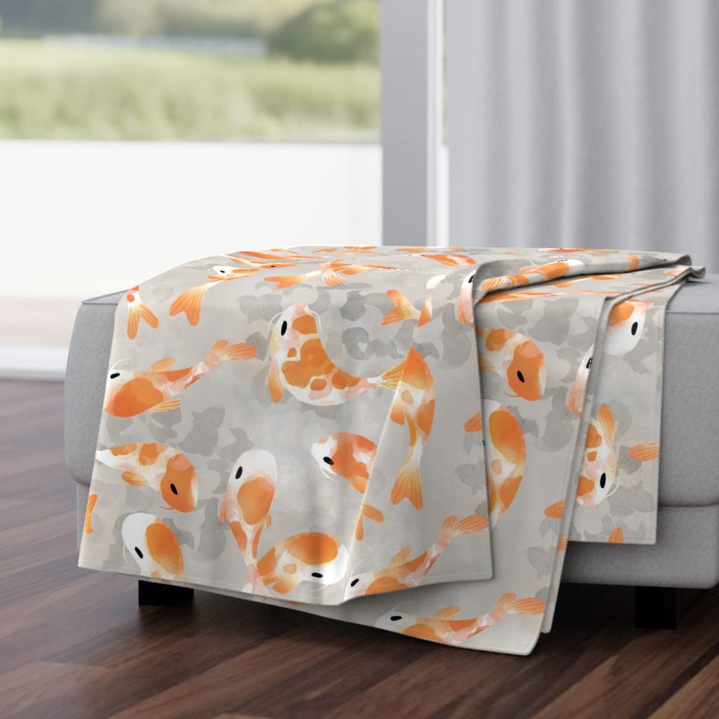 Japanese Koi Fish Garden Pond Orange Print Plush Minky Throw Blanket 50