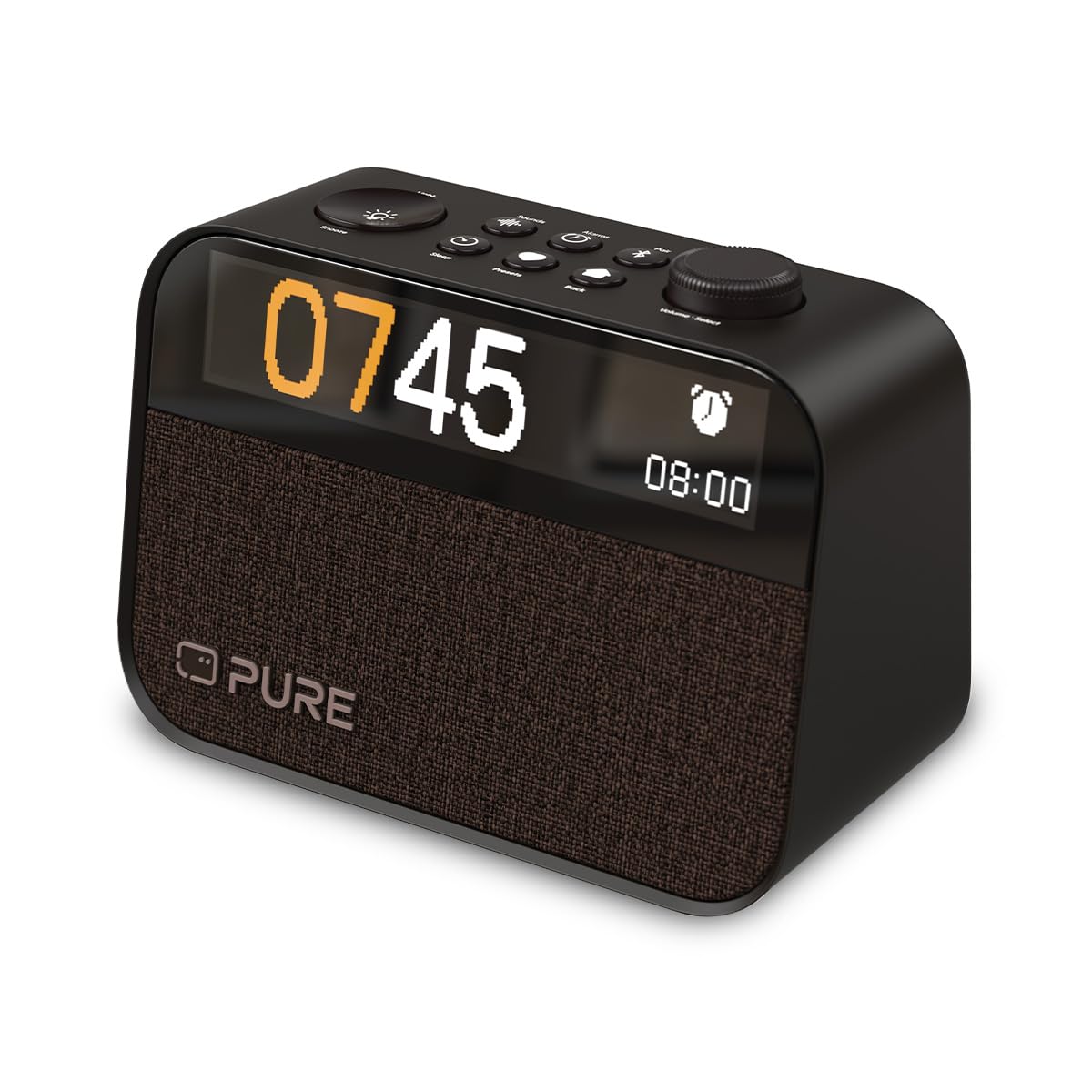 Pure Moment Alarm Clock Radio with Wake-Up Light, Bluetooth Speaker & White Noise Machine - Crystal Clear Sound, Coffee Brown Finish - Perfect for Bedroom, Office, and Meditation Spaces