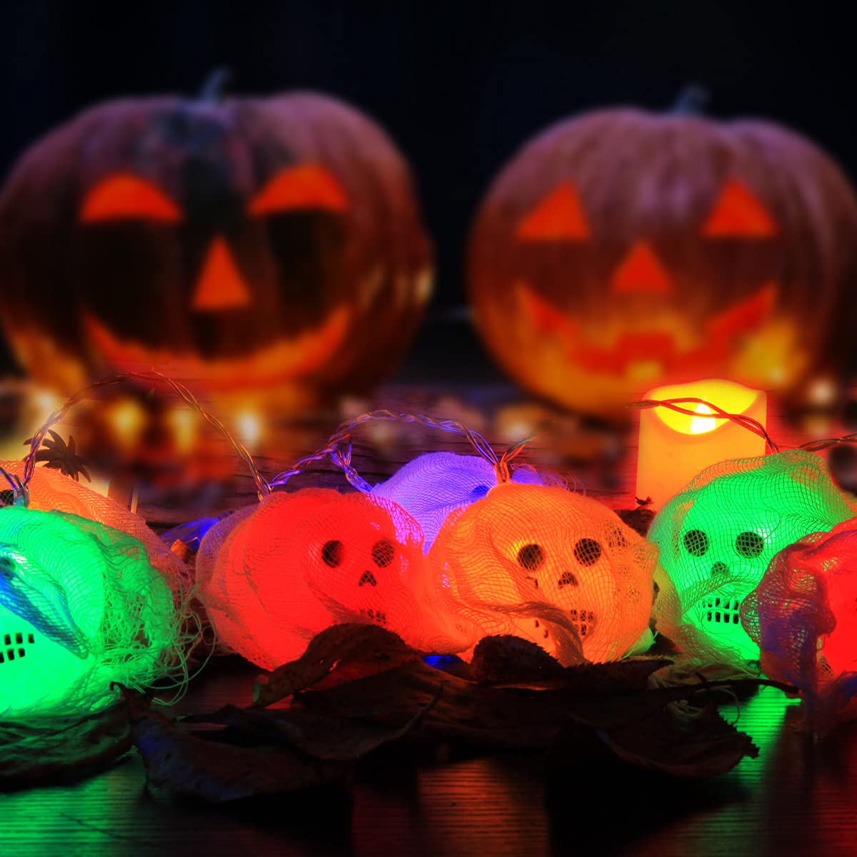 Waterproof Halloween Skeleton Skull String Lights - 10 LED Battery Operated Party Decor (8.2ft, 4 Colors) for Haunted House, Porch, Yard & Indoor Halloween Decorations | Perfect for Spooky Parties, Trick-or-Treat Displays & Nighttime Outdoor Lighting