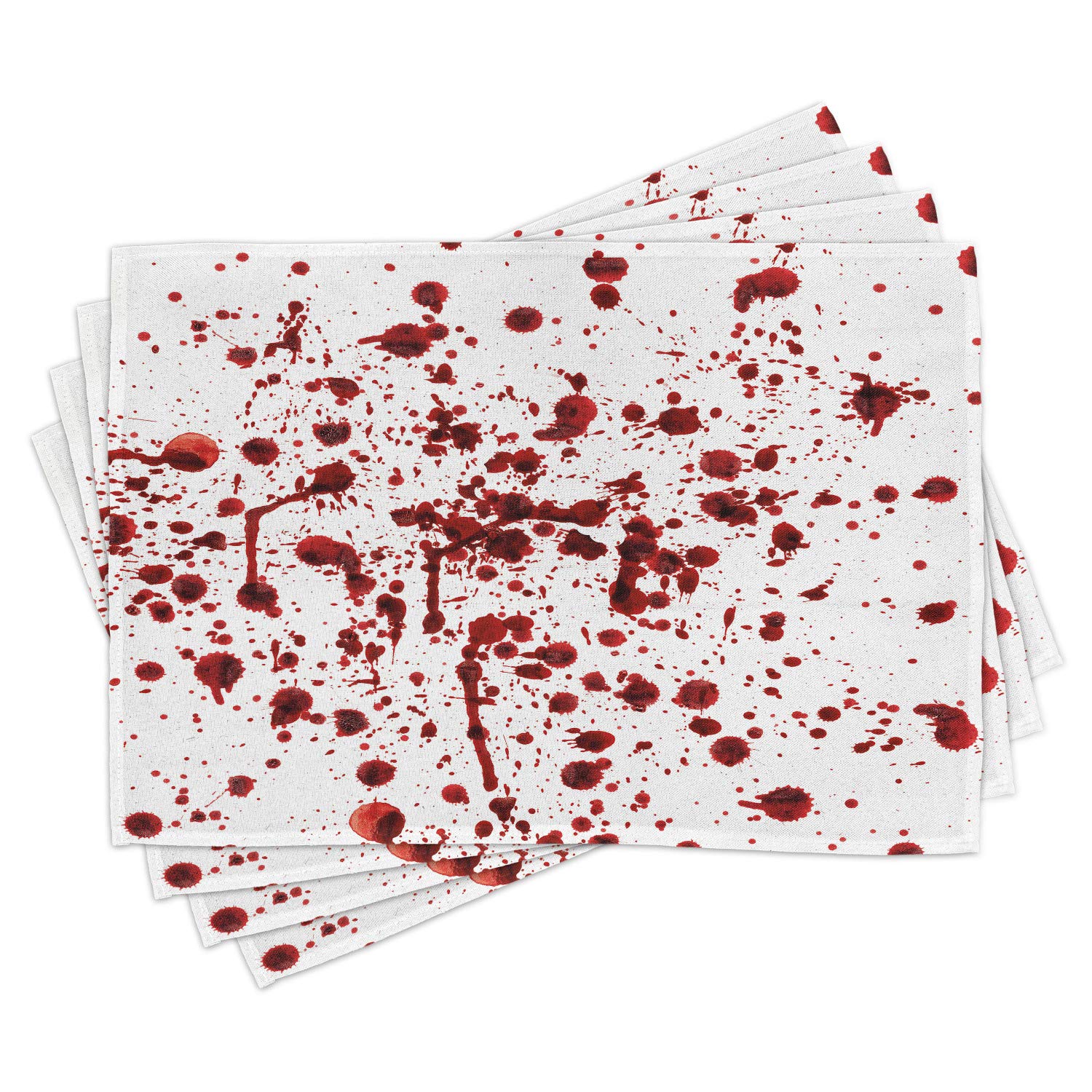 Ambesonne Horror Place Mats Set of 4 - Blood Splatter Grunge Style Zombie Halloween Table Mats, Washable Fabric Dining Room & Kitchen Decor (Red/White) - Perfect for Halloween Parties, Horror Themed Dinners & Spooky Home Decor