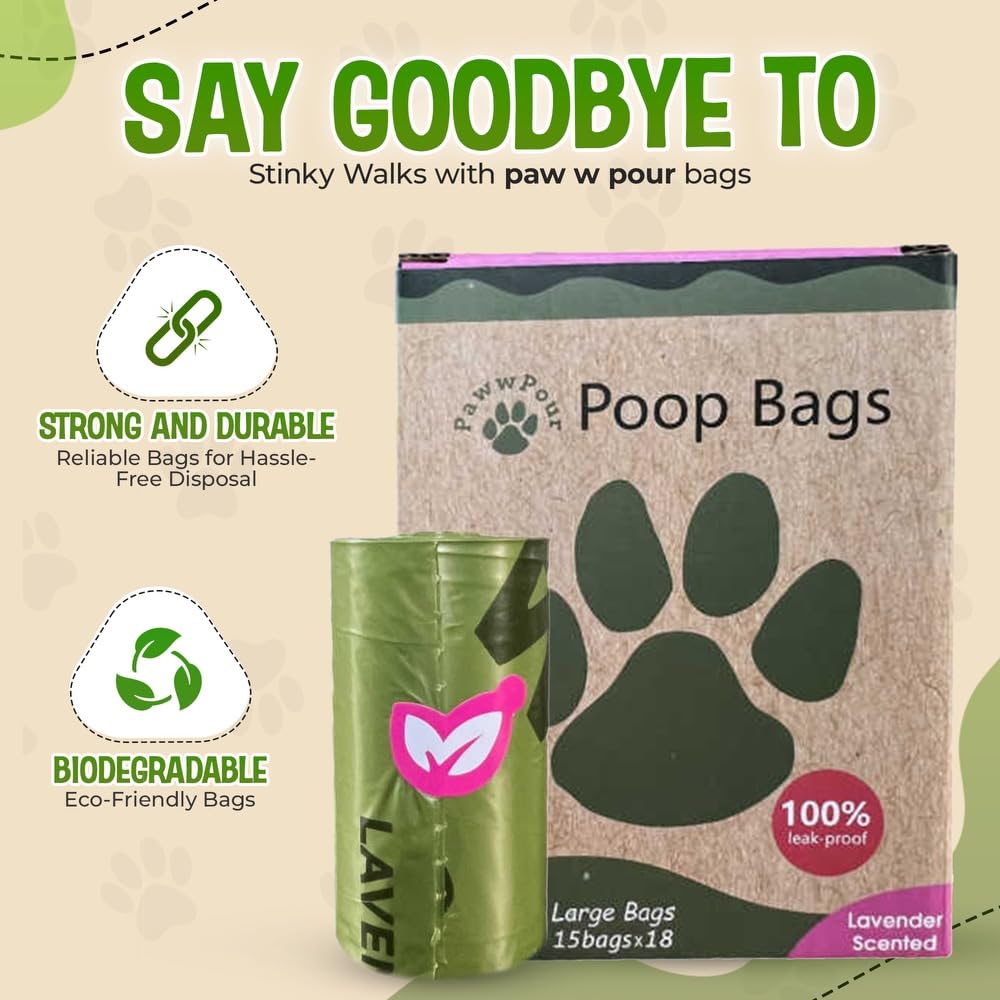 Premium Lavender Scented Dog Poop Bags - 270 Count Leak-Proof, Extra Thick & Strong Waste Bags (9” x 13”) for Large Dogs & Cats | Ideal for Walks, Park Visits & Backyard Cleanup