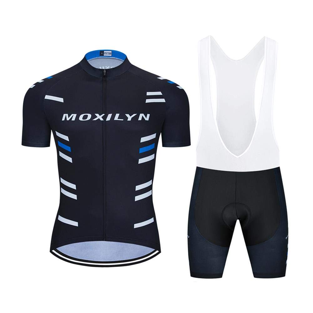 MOXILYN Men's Cycling Jersey & Bib Shorts Set - Breathable Short Sleeve MTB Bike Shirt with 20D Gel Padding - Mountain Biking & Road Cycling Outfit for Training & Racing
