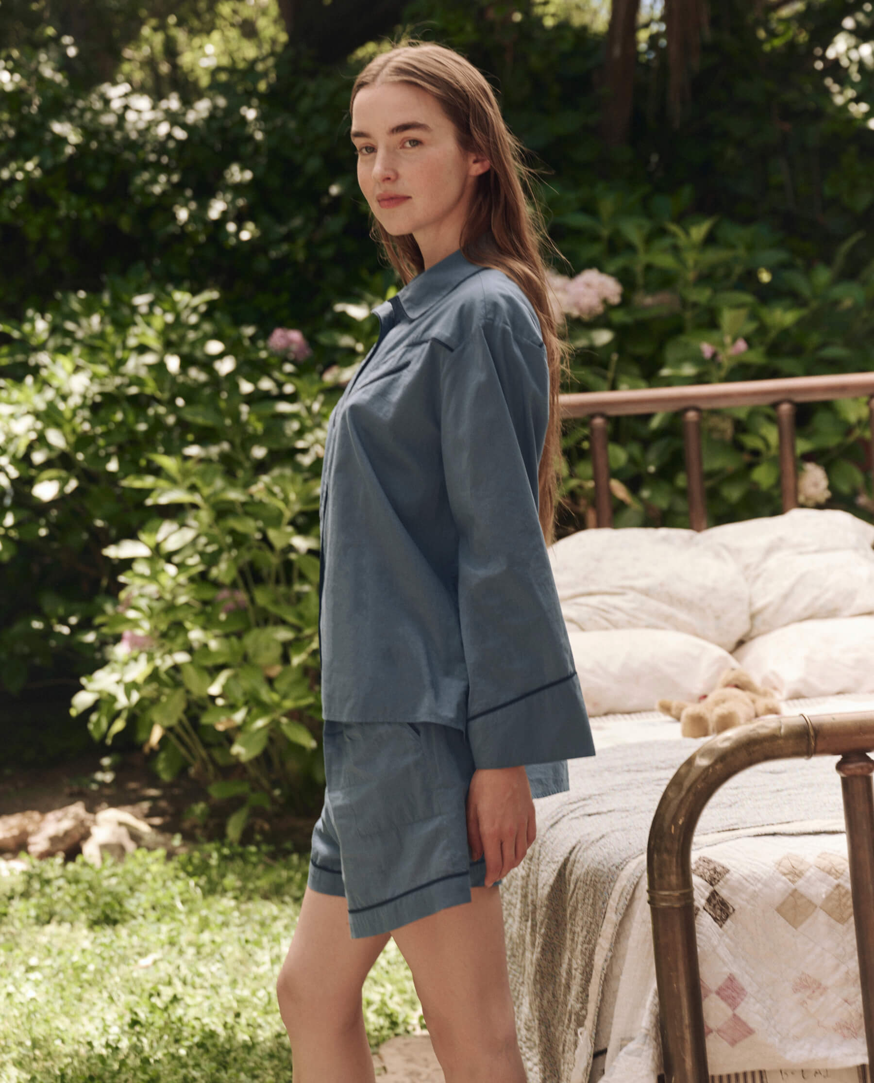 Square Pajama Shorts - Soft Blue Dusk Lounge Shorts for Women | Comfortable Sleepwear & Home Wear