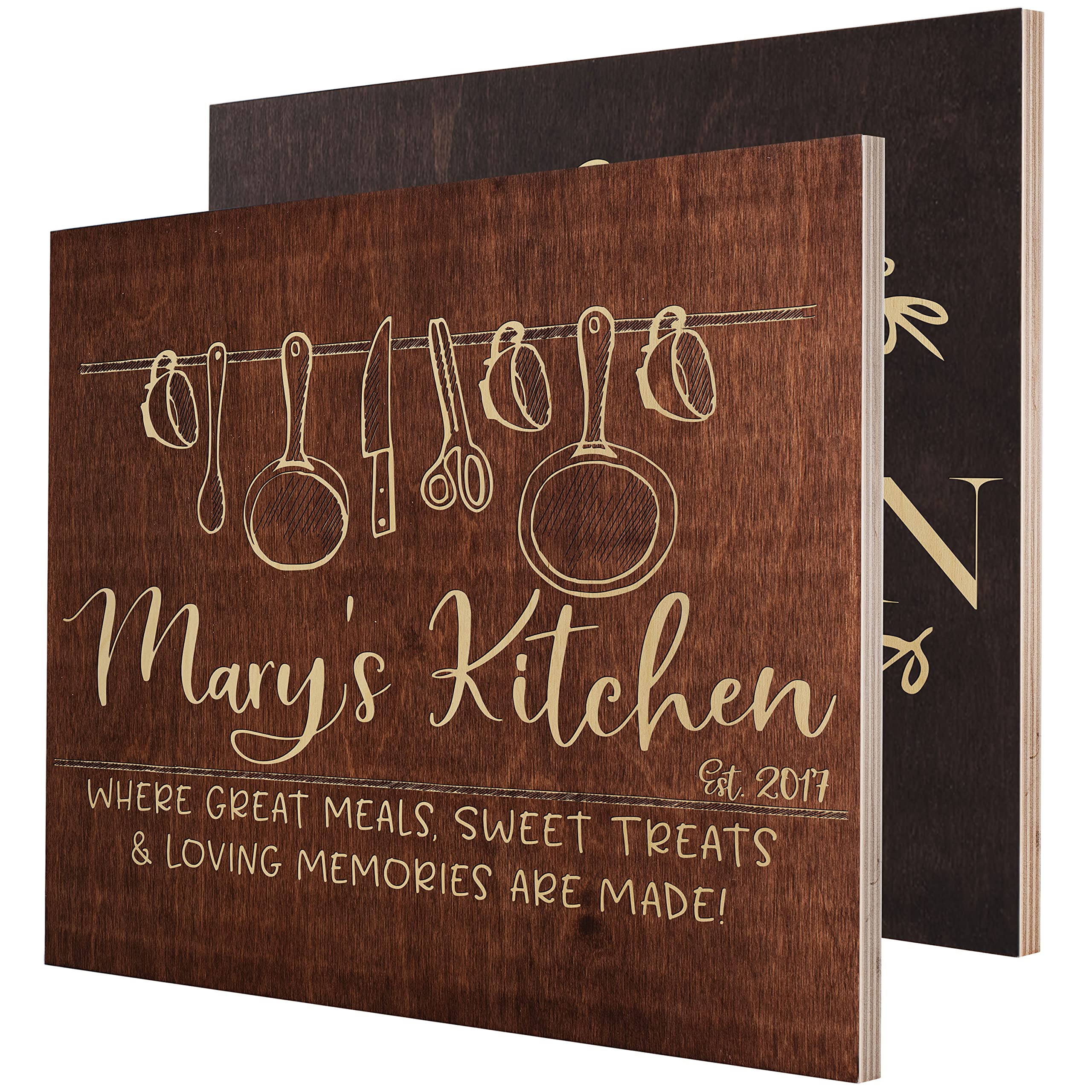 Personalized Wooden Kitchen Wall Decor - Mother's Day Gifts for Mom, Housewarming Present - 5 Colors & 9 Designs - 14 x 10 Rustic Kitchen Sign - Perfect for Farmhouse Decor & Women's Kitchen Gifts