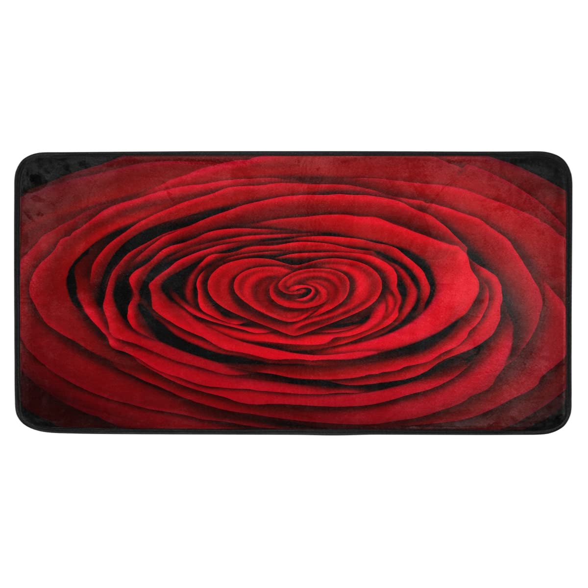 Non-Slip Kitchen Rugs with Rose Red Flower Design - Soft Washable Bath Mat & Runner for Home Decor, 39