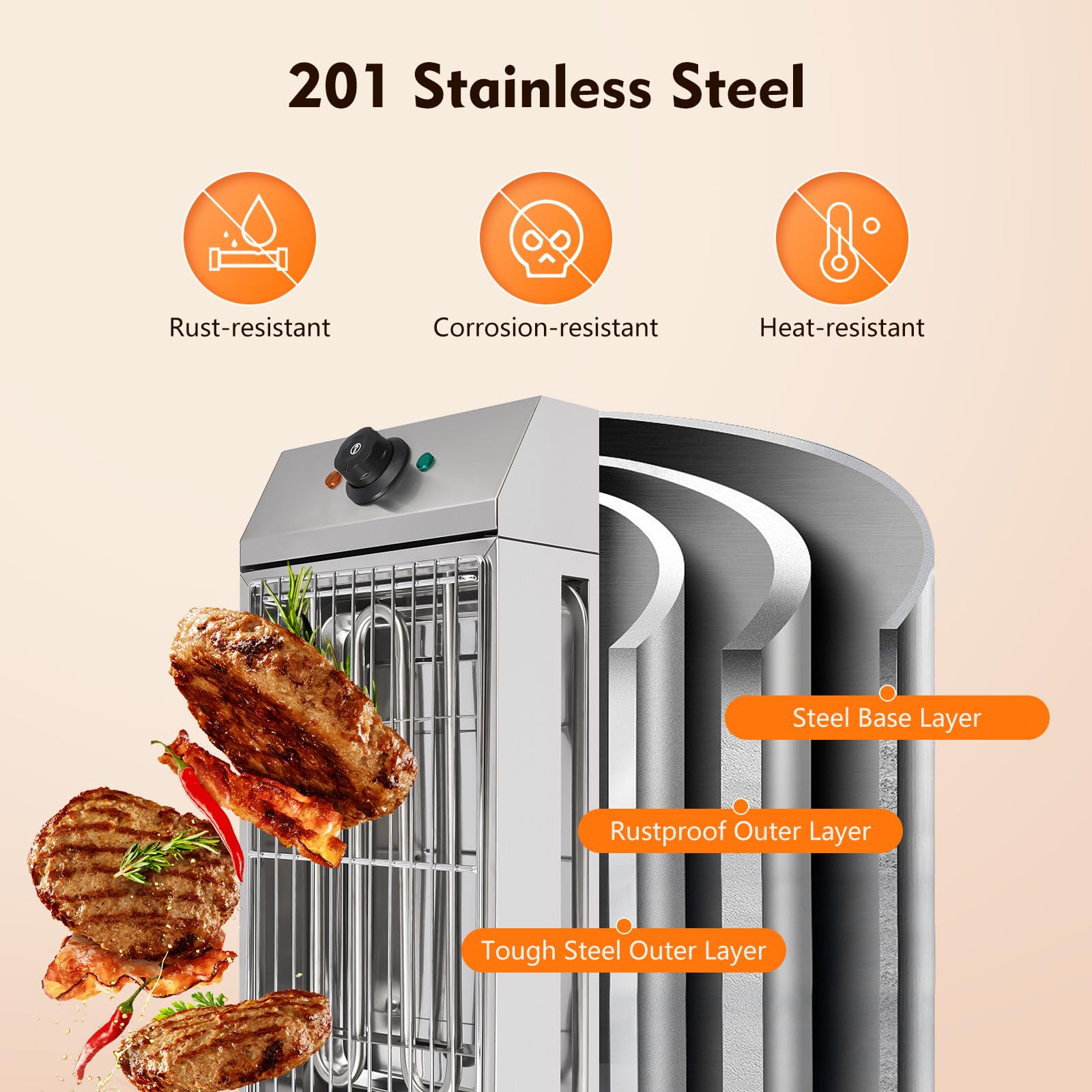 1800W Stainless Steel Electric BBQ Grill - Smokeless Indoor/Outdoor Countertop Grill with Adjustable Temp (122°F-572°F) - Perfect for Burgers, Steak, Fish - Ideal for Home, Commercial Use, Picnics & Backyard Cooking