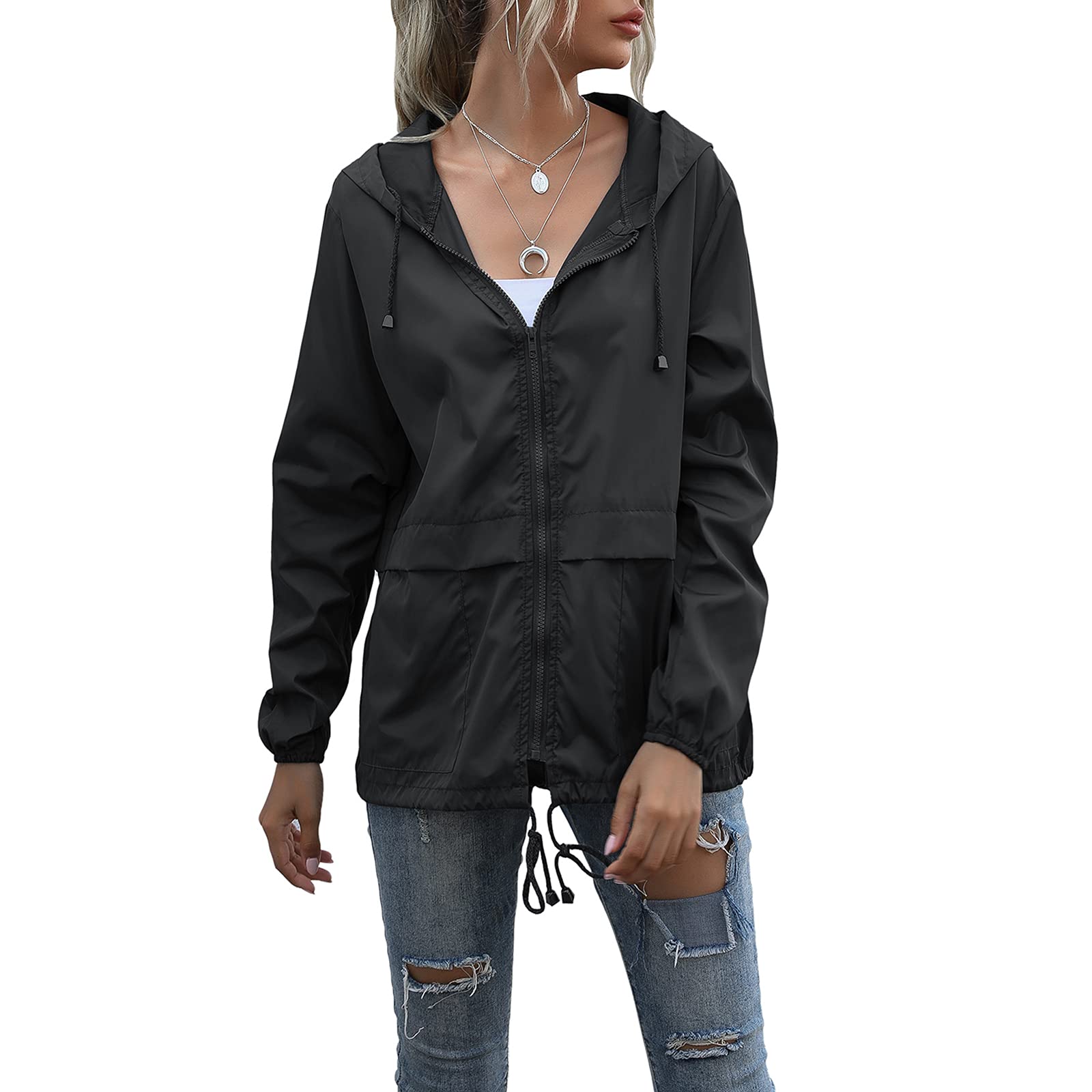 DBZoo Women's Lightweight Waterproof Hooded Rain Jacket - Windbreaker for Outdoor Hiking, Commuting & Travel