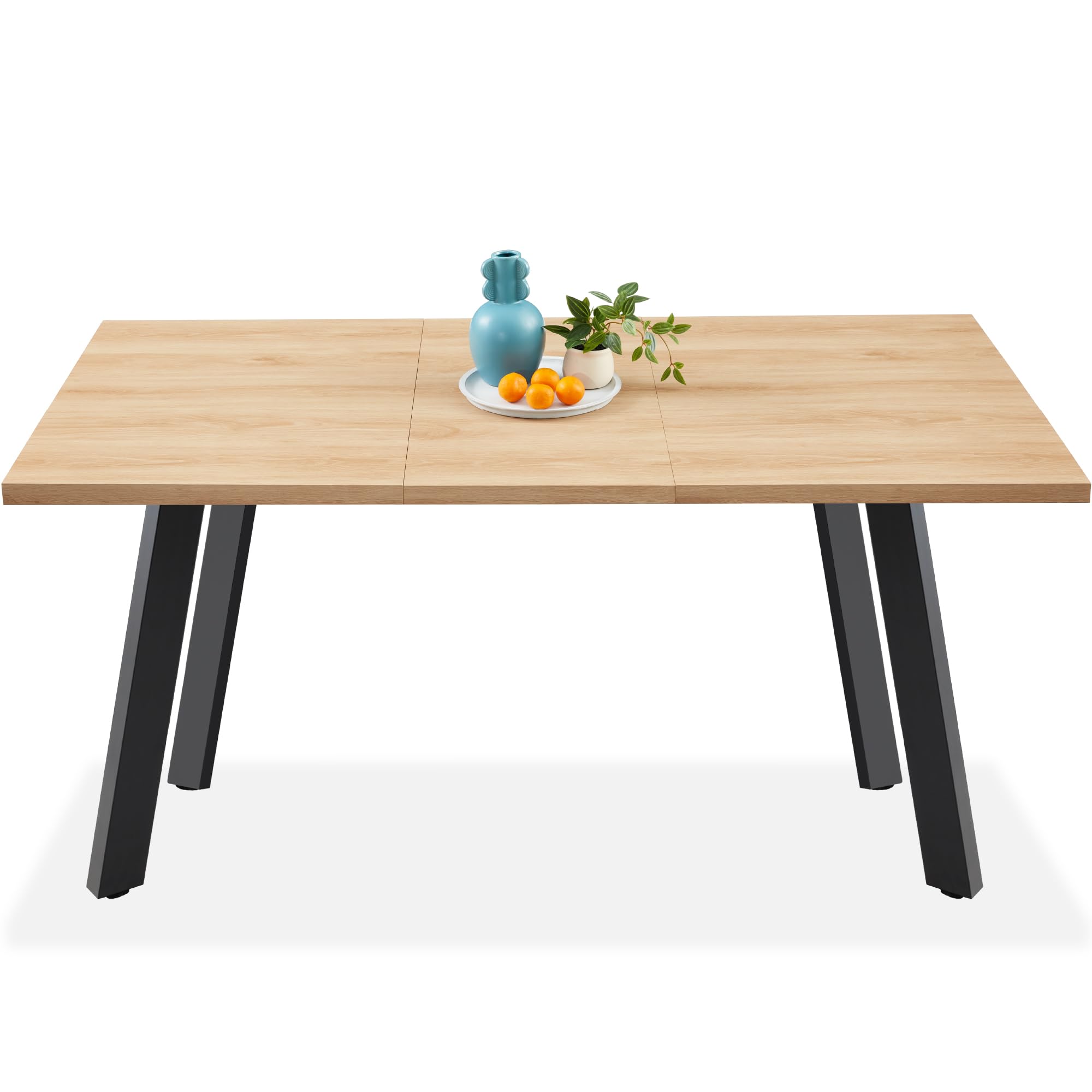 Best Extendable Dining Table 47 to 63 Inches - Modern Large Expandable Kitchen Table for 6 People with Leaf Extension, 2 Safety Locks, 132lb Weight Capacity - Natural Oak Finish - Perfect for Small Spaces & Dinner Parties