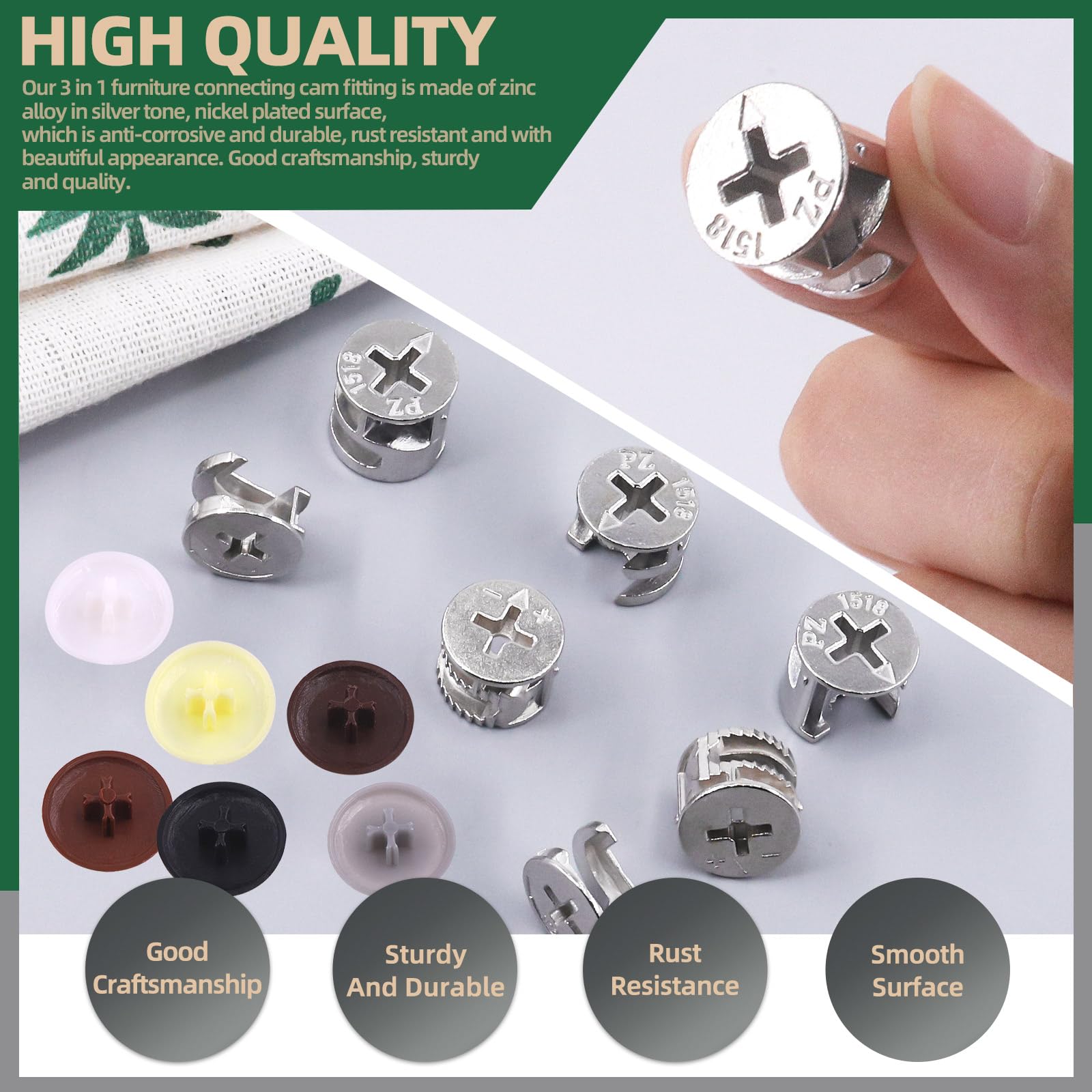 Keadic 120Pcs Cam Lock Fittings Kit for Furniture Assembly - Wardrobe, Drawer, Cabinet Hardware