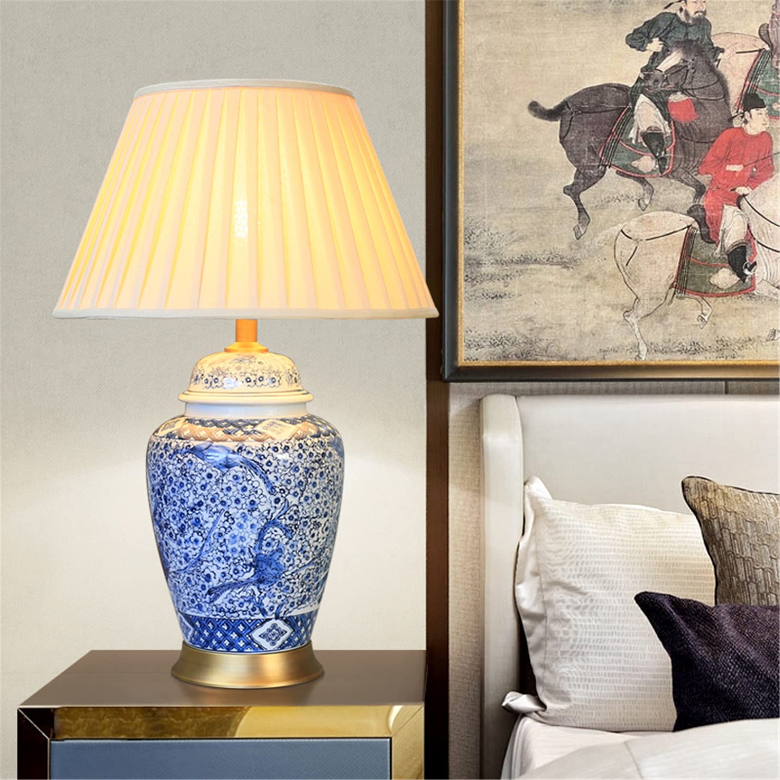 Chinese Style Porcelain Ceramic Desk Lamp - Elegant Bedside & Table Lamp for Study Room, Restaurant & Bedroom Decor - Perfect for Reading, Relaxing & Ambient Lighting