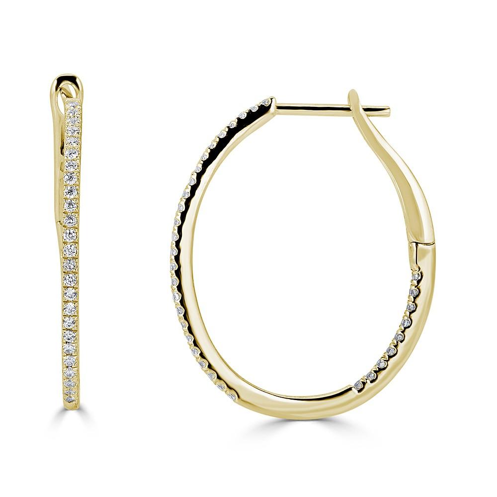 14K Gold 0.20 CTW Diamond Inside Out Oval Hoop Earrings for Women - Elegant Everyday Jewelry & Special Occasion Gift