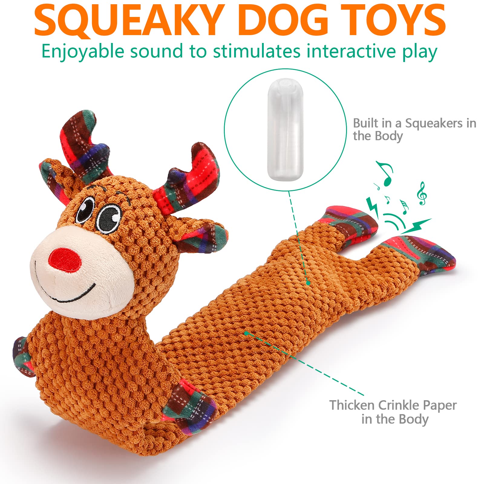 Malier Christmas Plush Reindeer Dog Toy - 22 Inch Squeaky Chew Toy for Small & Medium Dogs | Durable Interactive Pet Gift for Holidays, Playtime & Training
