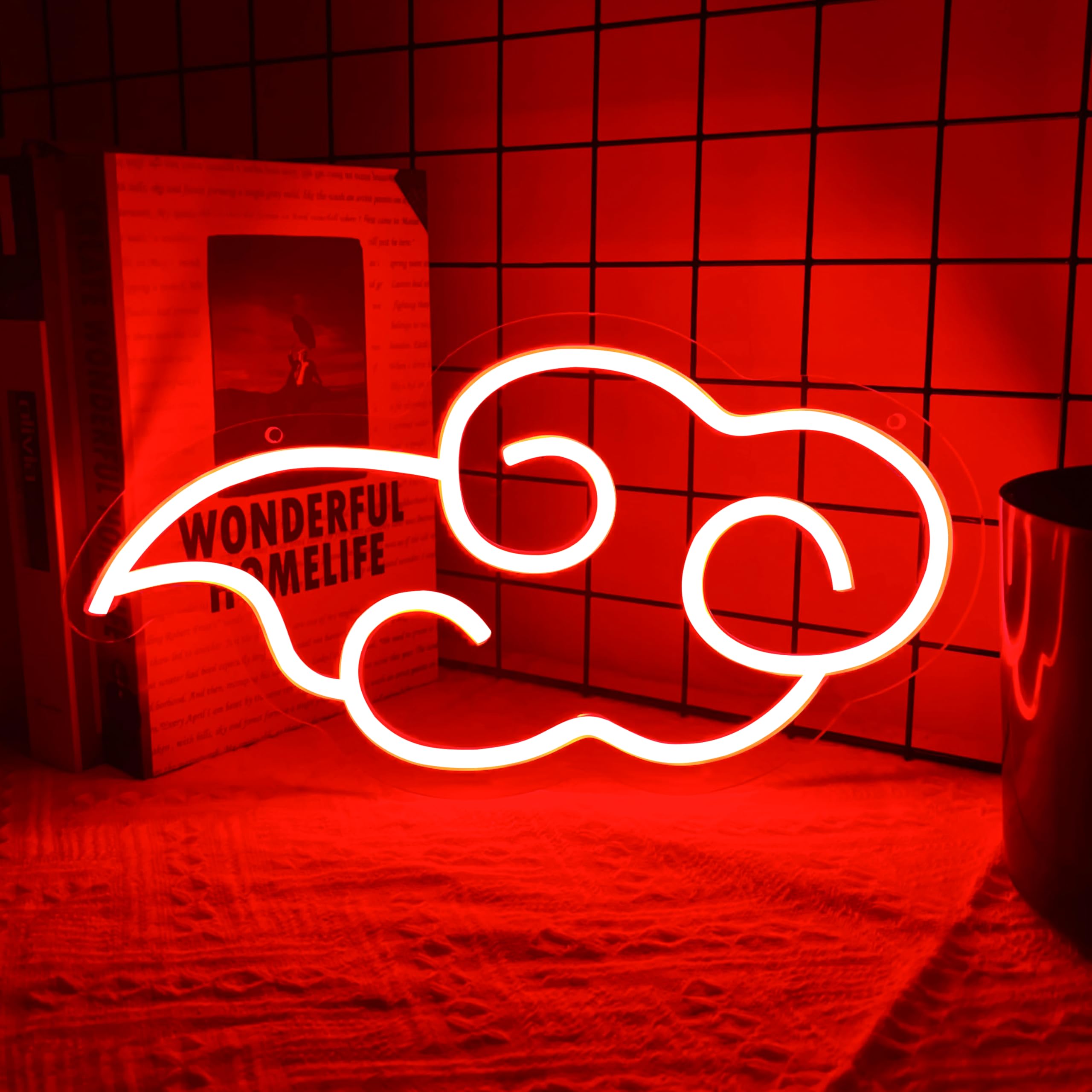 Anime Cloud Neon Sign - LED Red Clouds Wall Decor, Dimmable Japanese Aesthetic Room Lighting for Teen Boys & Gamers | Perfect for Bedroom, Gaming Room, Birthday & Party Decorations