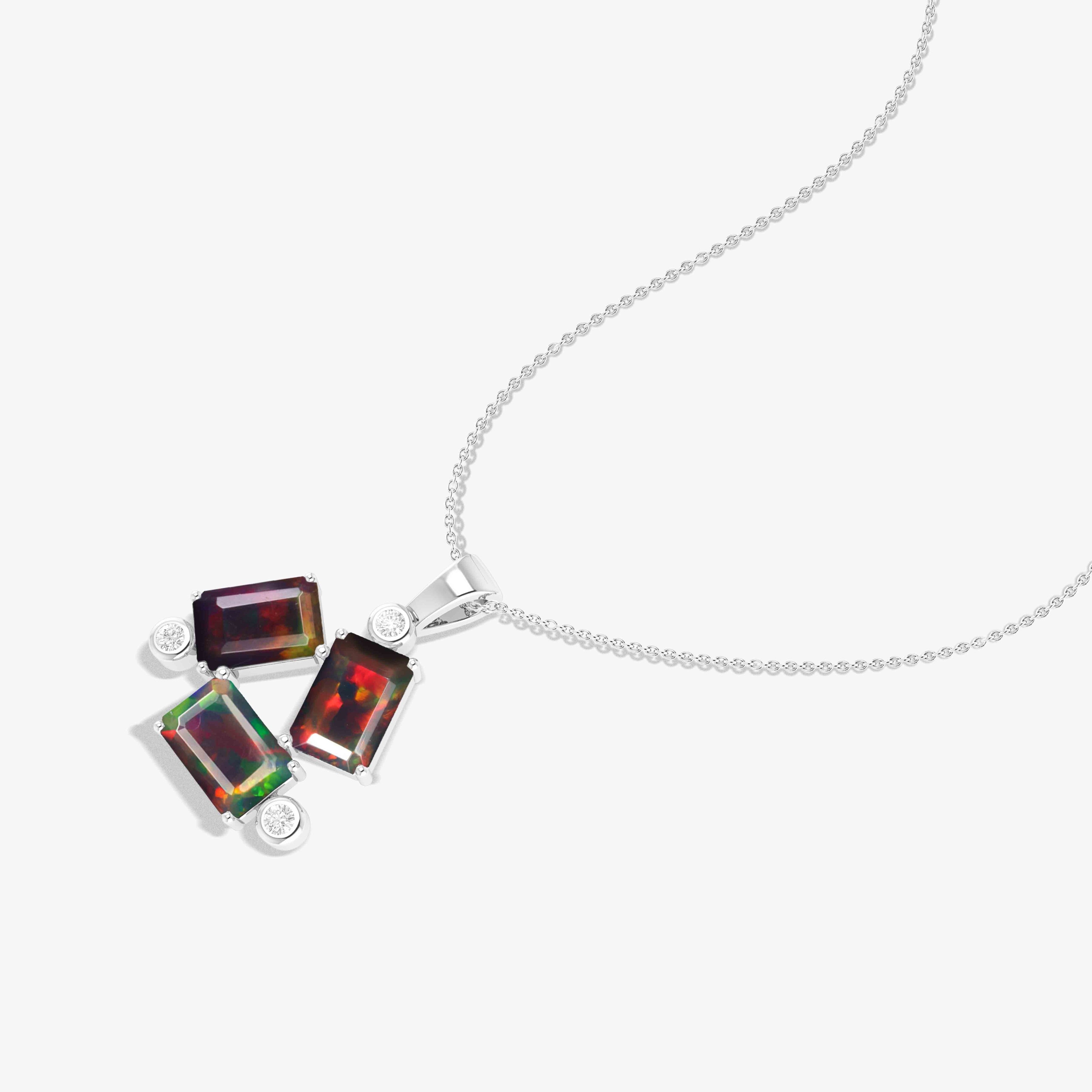 Black Opal Baguette Gemstone Charm Pendant Necklace - Elegant Jewelry for Women, Gift for Her, Perfect for Weddings, Parties & Special Occasions