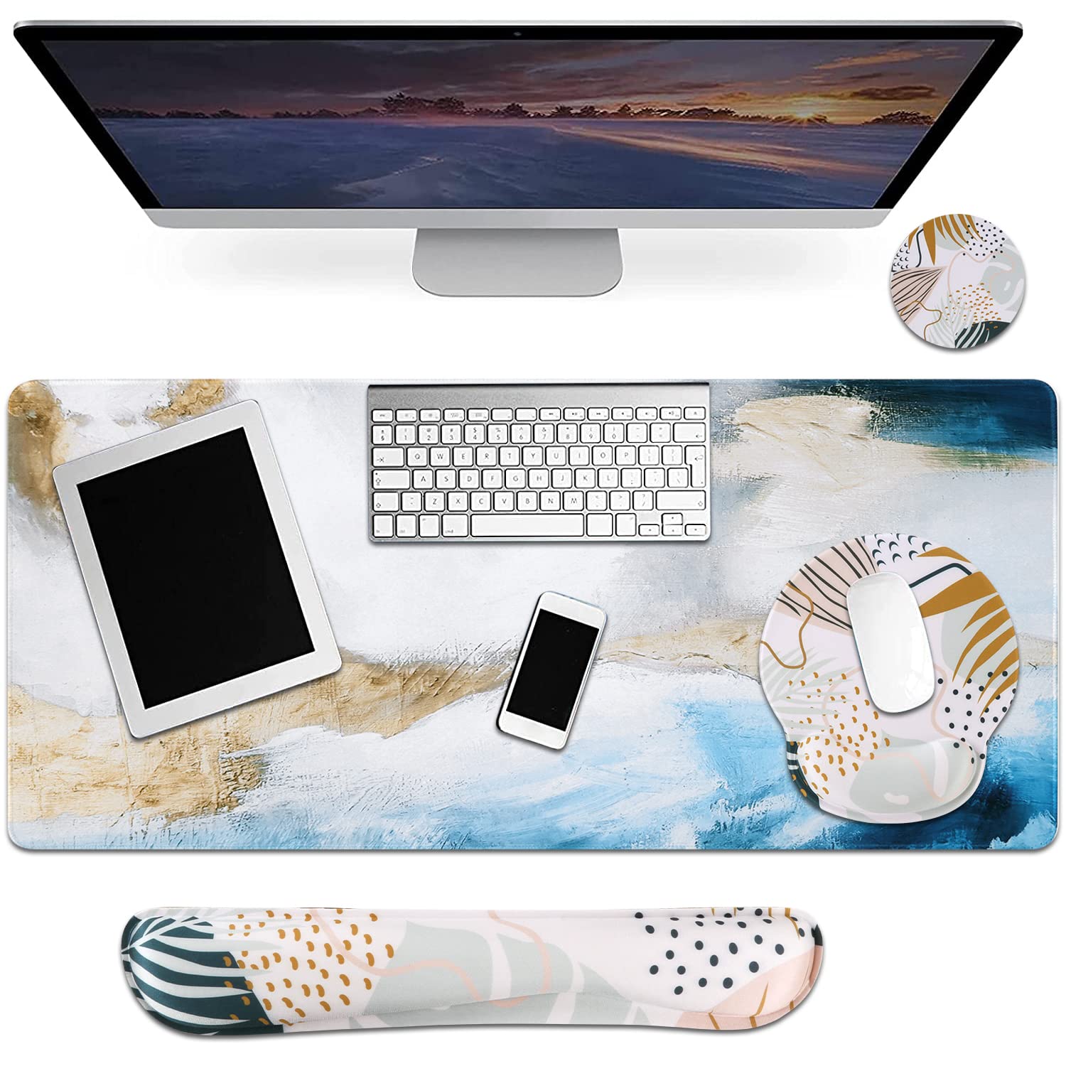 iLeadon Large Gaming Mouse Pad Set with Wrist Rest - Non-Slip Ergonomic Design for Office & Gaming (35.1x15.75in)
