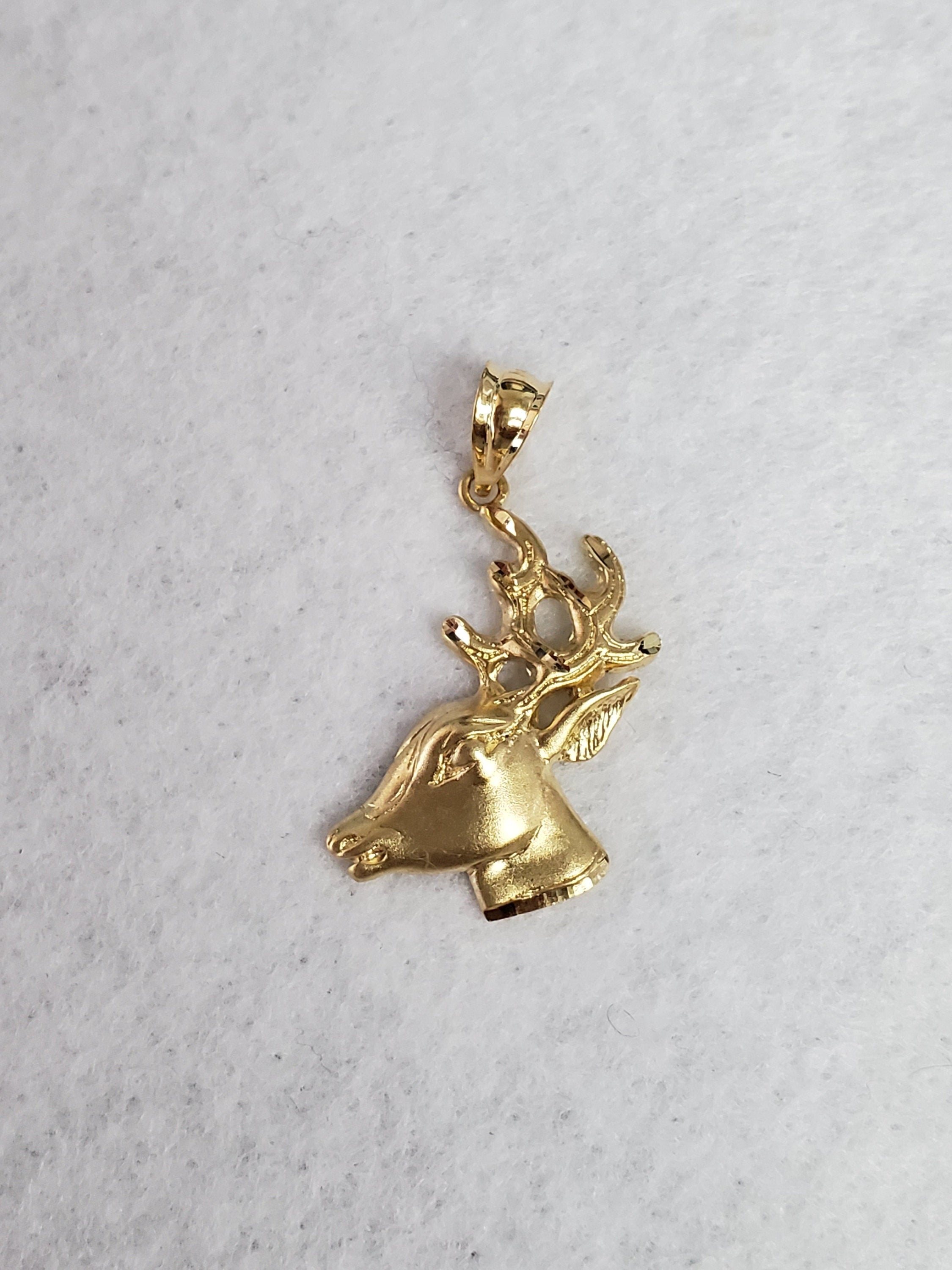 14K Yellow Gold Deer Head Necklace with Diamond Cuts - Elegant Jewelry for Women, Perfect Gift for Birthday, Anniversary & Valentine's Day
