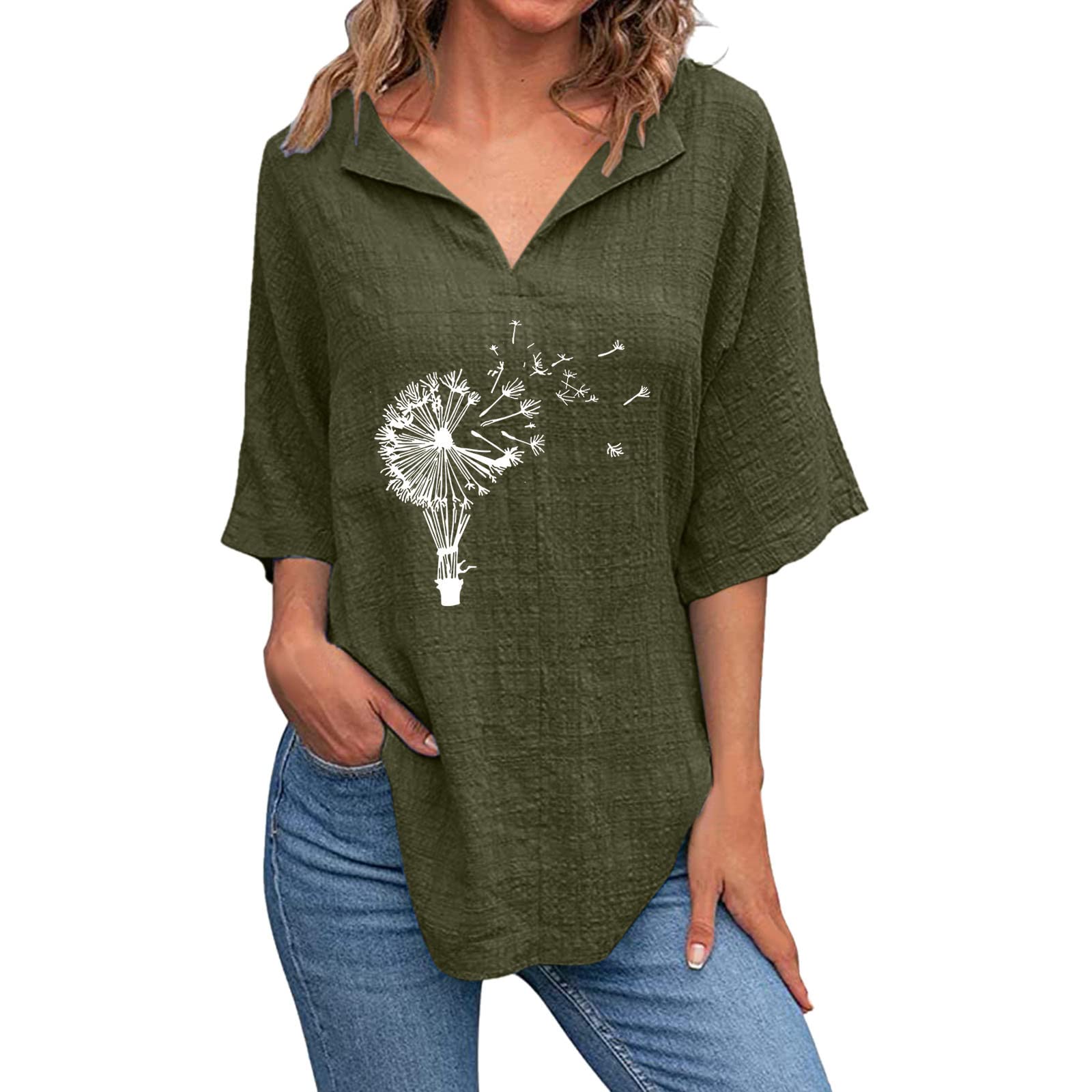 Women's Solid Color V-Neck Short Sleeve Cotton Linen T-Shirt Blouse - Summer Loose Fit Casual Top for Women | Perfect for Beach, Travel, and Everyday Wear