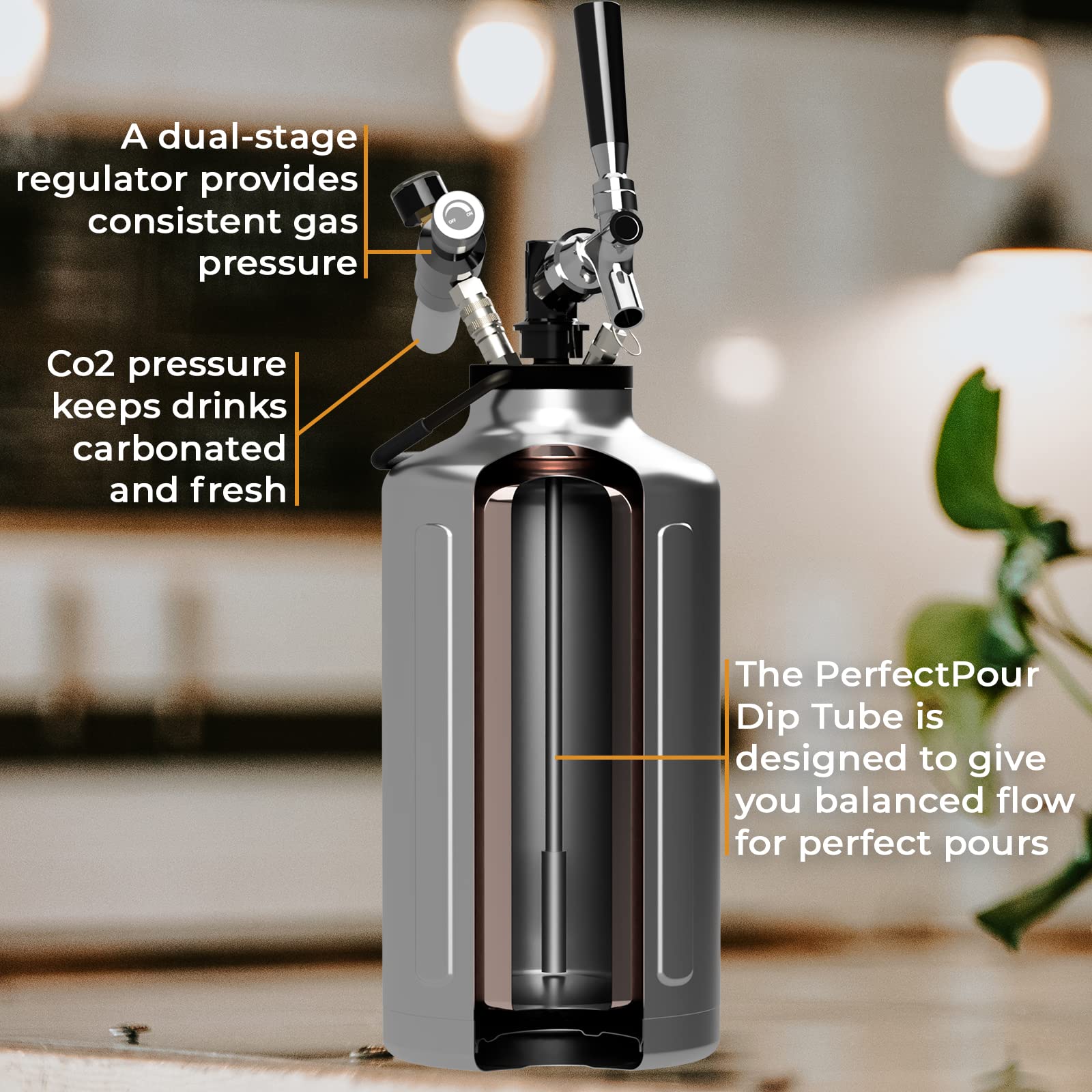 Premium 64oz Stainless Steel Vacuum Insulated Beer Growler - Keeps Drinks Cold for 48 Hours - Double Wall Design for Beer, Soda, Cocktails & Kombucha - Perfect for Camping, Tailgating and Home Brewing