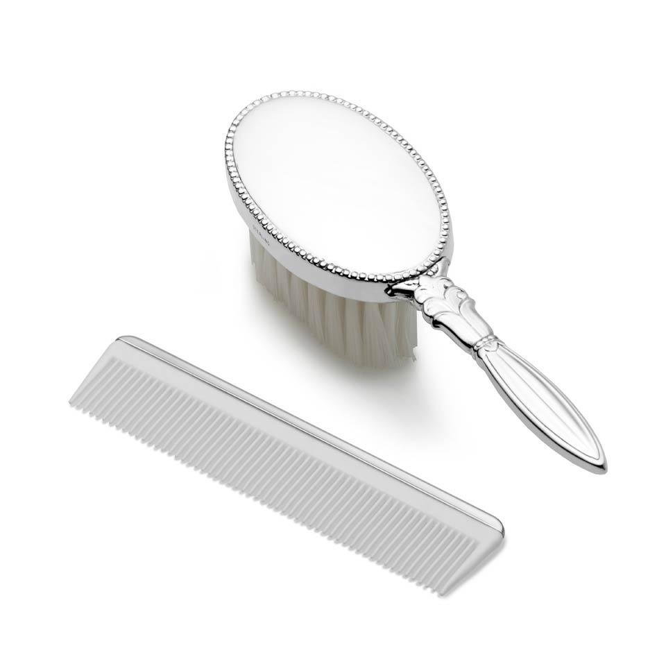 Sterling Silver Oval Hair Brush and Comb Set for Girls - Perfect for Daily Grooming, Travel & Gift Giving