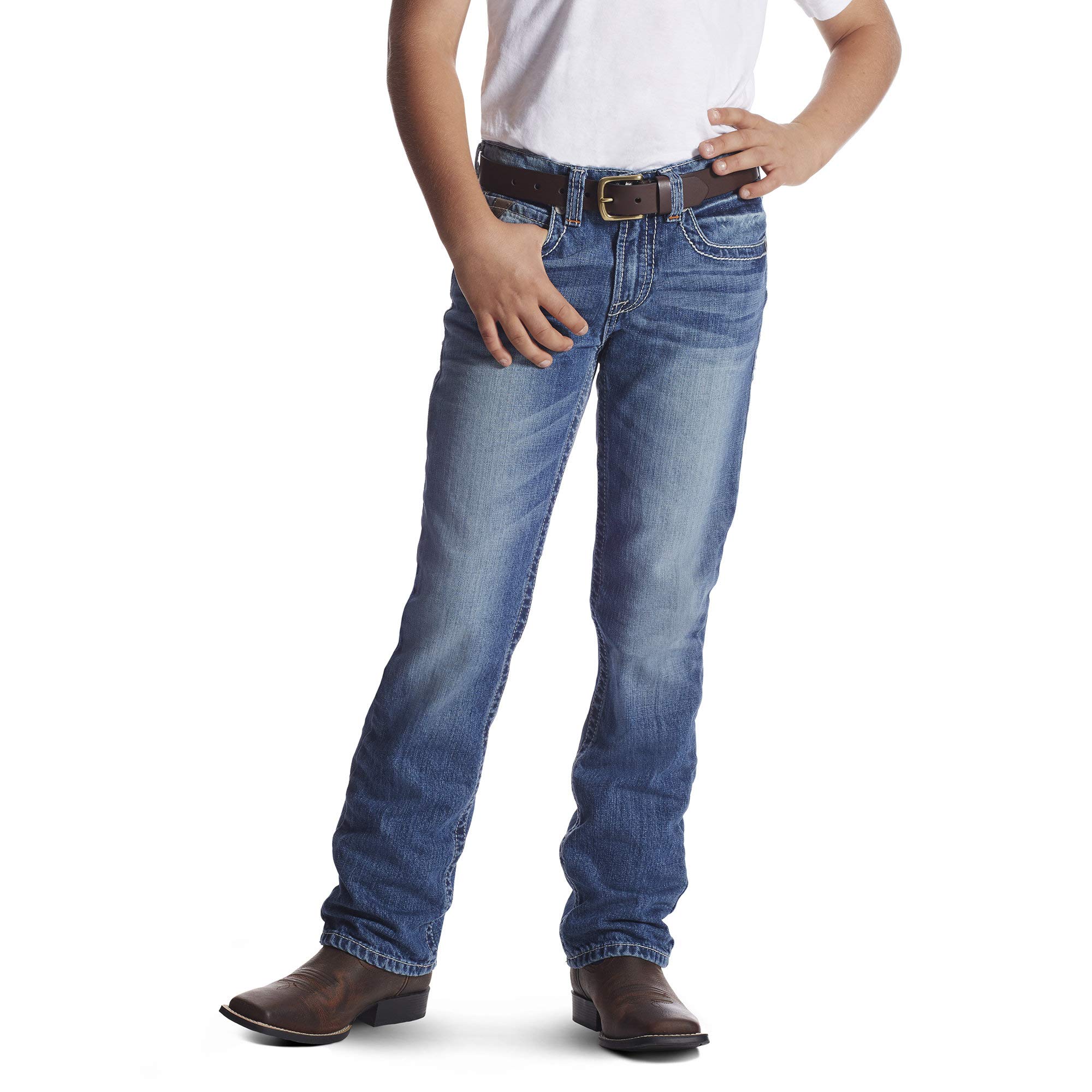 Ariat Boys' B5 Slim Charger Stackable Straight Leg Jeans - Durable Denim Pants for School, Play & Everyday Wear
