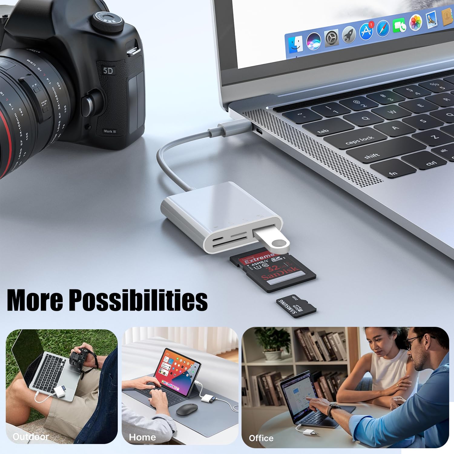 4-in-1 USB C SD Card Reader for iPhone 16/15 Series, iPad & MacBook - Micro SD/TF Memory Card Adapter for Fast Data Transfer | Perfect for Photography, Video Editing & File Backup