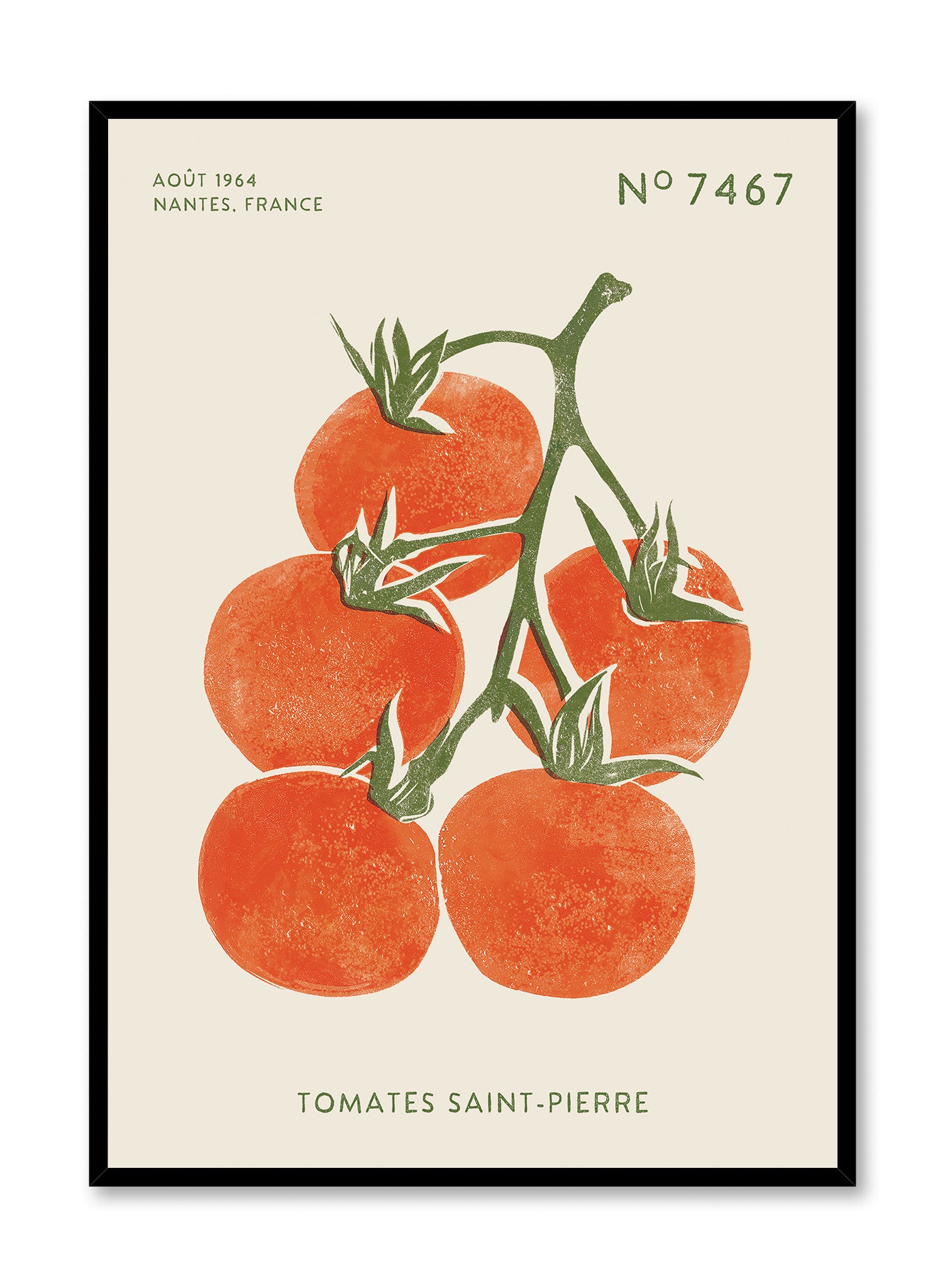 Vintage Block Print Tomato Poster - Retro Kitchen Wall Art Decor for Farmhouse, Dining Room & Cafe