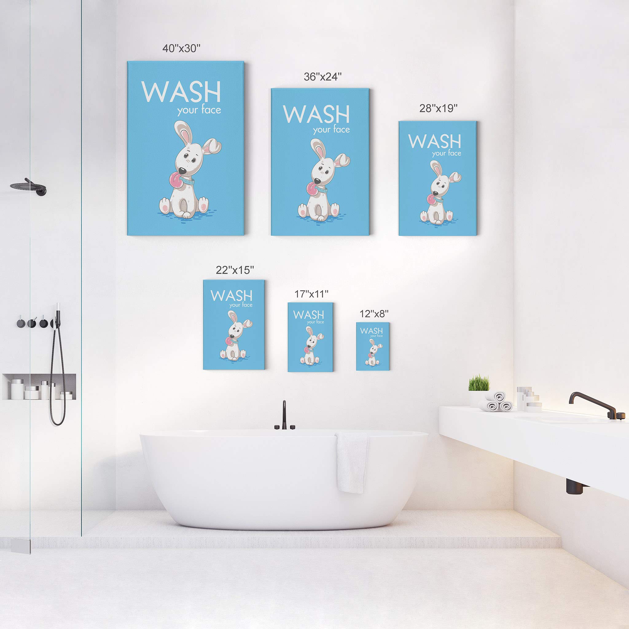 Funny Wash Your Face Quote Canvas Print - Kids Bathroom Decor, Dog Nursery Sign, Ready to Hang Wall Art (40x30 inches) | Perfect for Bathroom, Nursery & Home Decoration | Made in USA