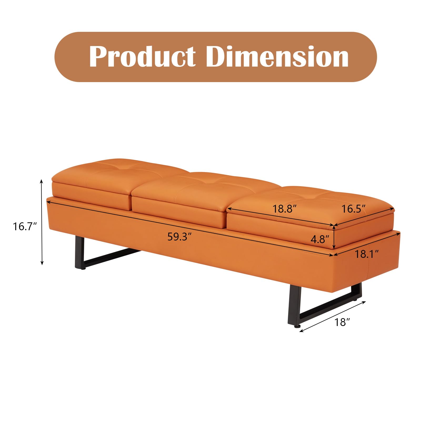 Kinsuite 5-Seat Modern Waiting Room Chairs - Thickened Cushion PU Leather Reception Bench for Office, Salon & Lobby - Entryway & Living Room Furniture (Orange) - Perfect for Waiting Areas, Reception Spaces & Commercial Interiors