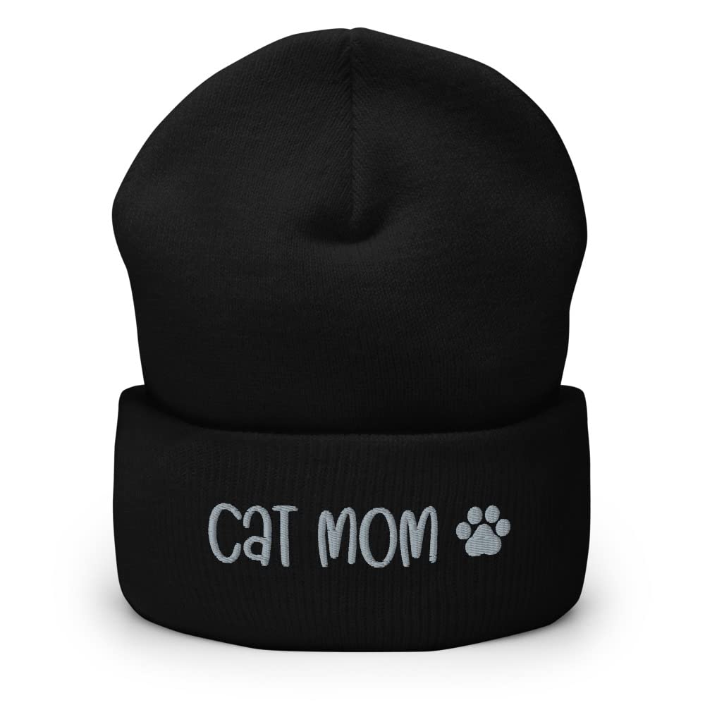 Cat Mom Beanie - Embroidered Winter Hat for Cat Lovers, Cuffed Knit Beanie - Perfect Gift for Cat Moms & Cozy Winter Wear