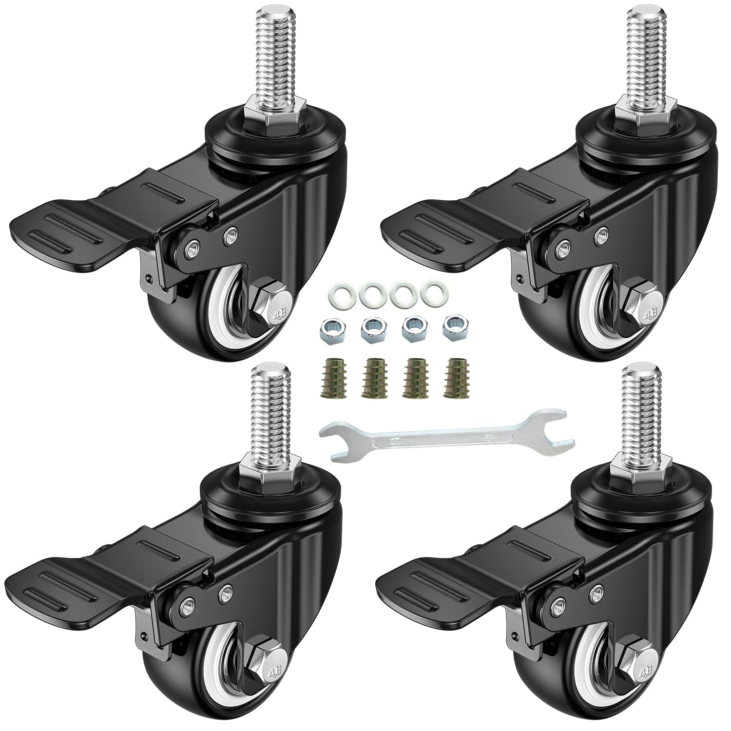 DICASAL 4 Pack 1.5 Inch Swivel Stem Casters with Non-Marking Polyurethane Wheels - Heavy Duty 330 Lbs Capacity, 3/8