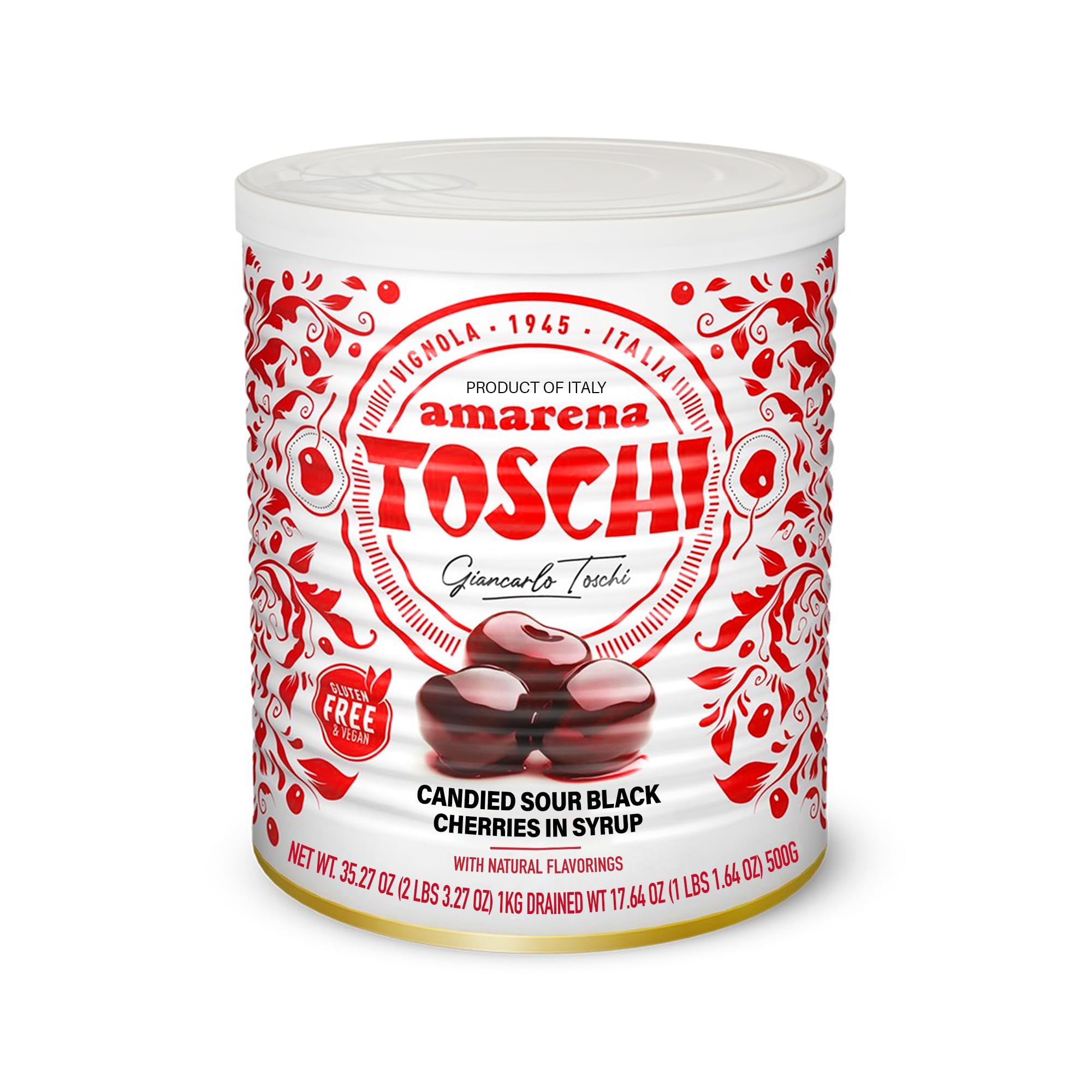 Premium Toschi Amarena Cherries in Syrup - 1kg (35.3oz) Jar | Italian Gourmet Cherries for Desserts, Cocktails & Baking | Perfect for Ice Cream Toppings, Cakes & Pastries