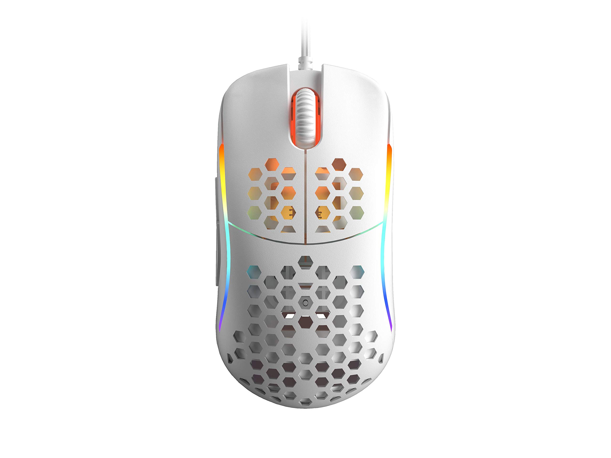 HK Gaming NAOS M Ultra Lightweight Honeycomb Wired RGB Gaming Mouse - 12,000 CPI | 7 Programmable Buttons | 59g Ergonomic Design (White) - Perfect for FPS, MOBA & Esports Gaming