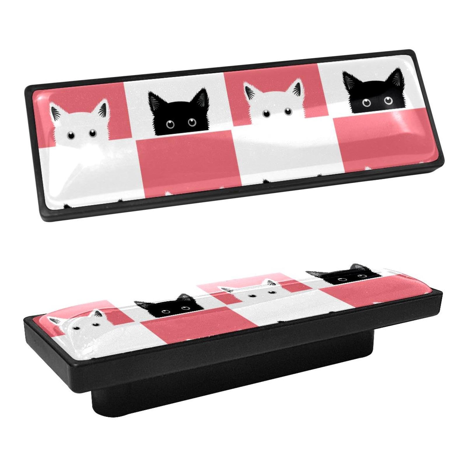 4Pcs Rectangle Cabinet Handles - Cartoon Cat Plaid Drawer Pulls for Kitchen & Bathroom | Durable Cabinet Knobs for Dresser, Wardrobe & Furniture Upgrade