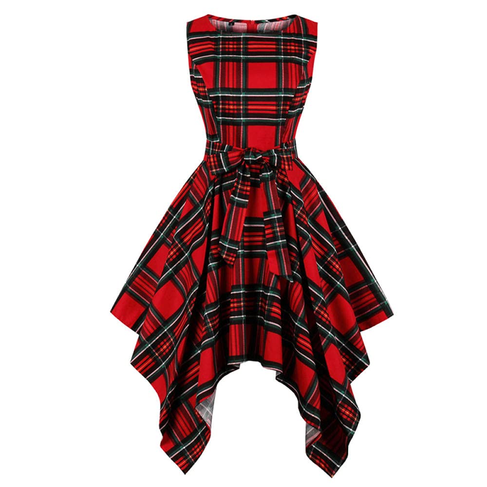 YLDCN Women's Plaid Asymmetrical Long Skirt - High Waist Sleeveless Summer Dress with Belt for Girls & Women | Perfect for Parties, Weddings & Casual Outings